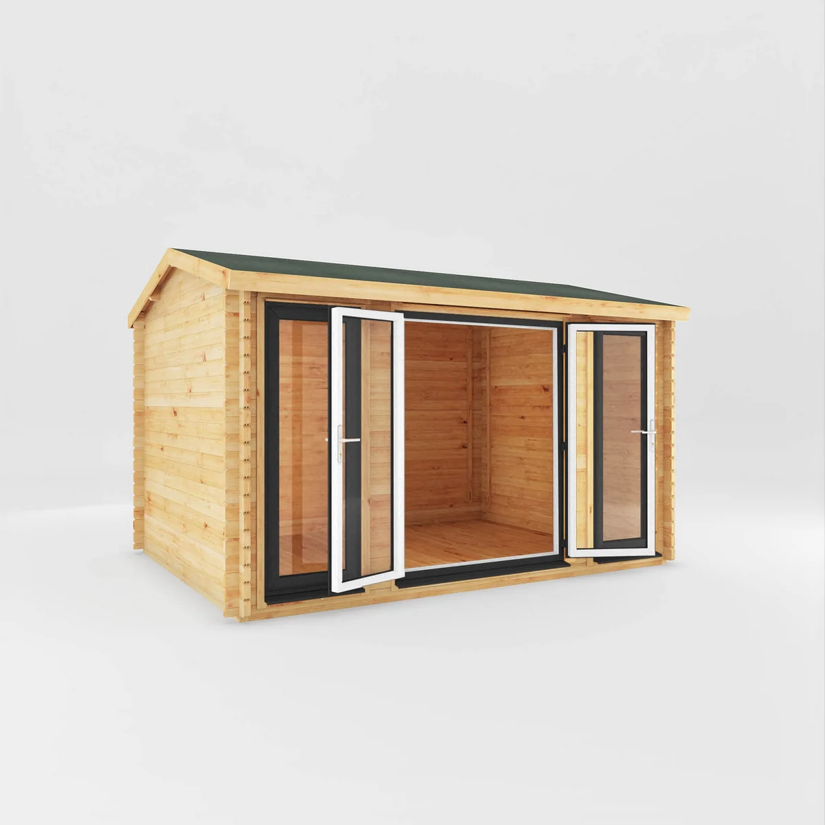 Mercia Studio 10' 3" x 13' 2" Apex Log Cabin - Premium 44mm Cladding Loglap - Grey UPVC - Image 8