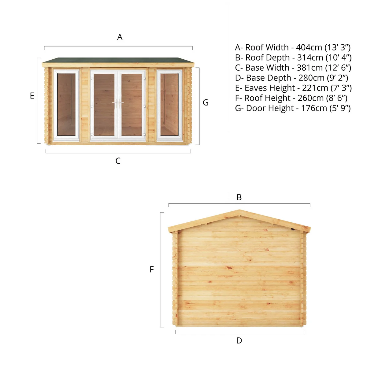 Mercia Studio 10' 3" x 13' 2" Apex Log Cabin - Premium 44mm Cladding Loglap - White UPVC - Image 11