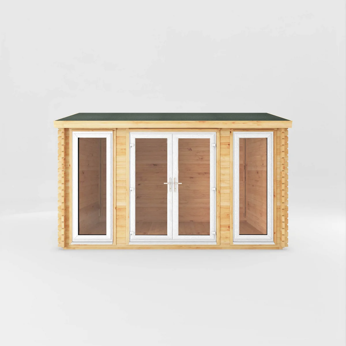 Mercia Studio 10' 3" x 13' 2" Apex Log Cabin - Premium 44mm Cladding Loglap - White UPVC - Image 4