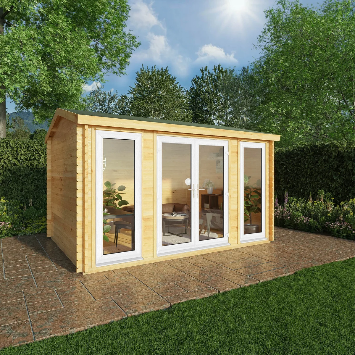 Mercia Studio 10' 3" x 13' 2" Apex Log Cabin - Premium 44mm Cladding Loglap - White UPVC - Image 6