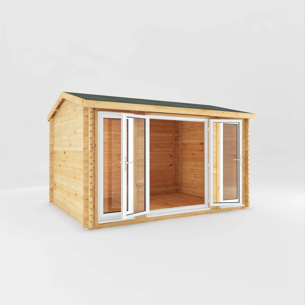 Mercia Studio 10' 3" x 13' 2" Apex Log Cabin - Premium 44mm Cladding Loglap - White UPVC - Image 8