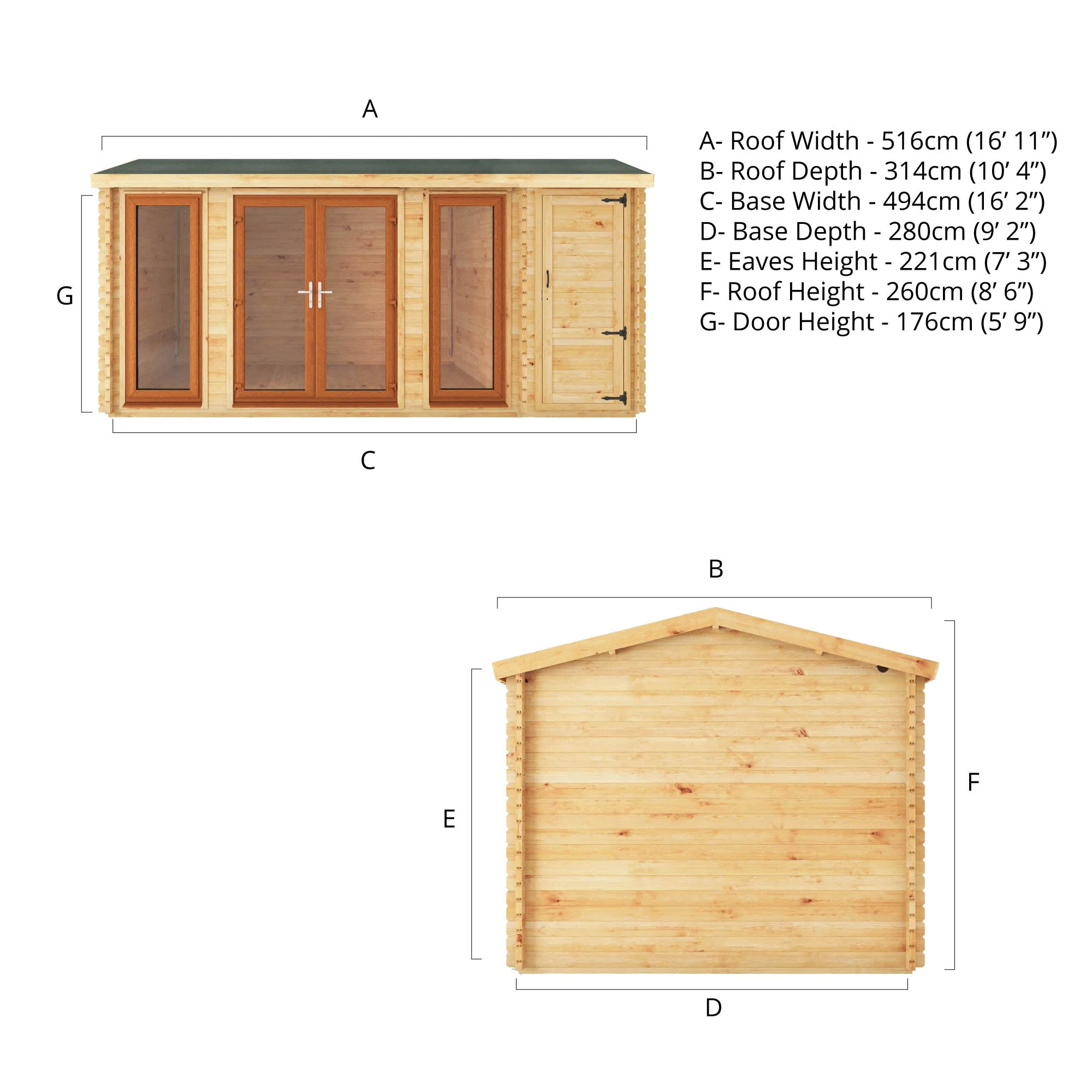 Mercia Studio 10' 3" x 16' 10" Apex Log Cabin - Premium 44mm Cladding Loglap - Brown UPVC - Image 12