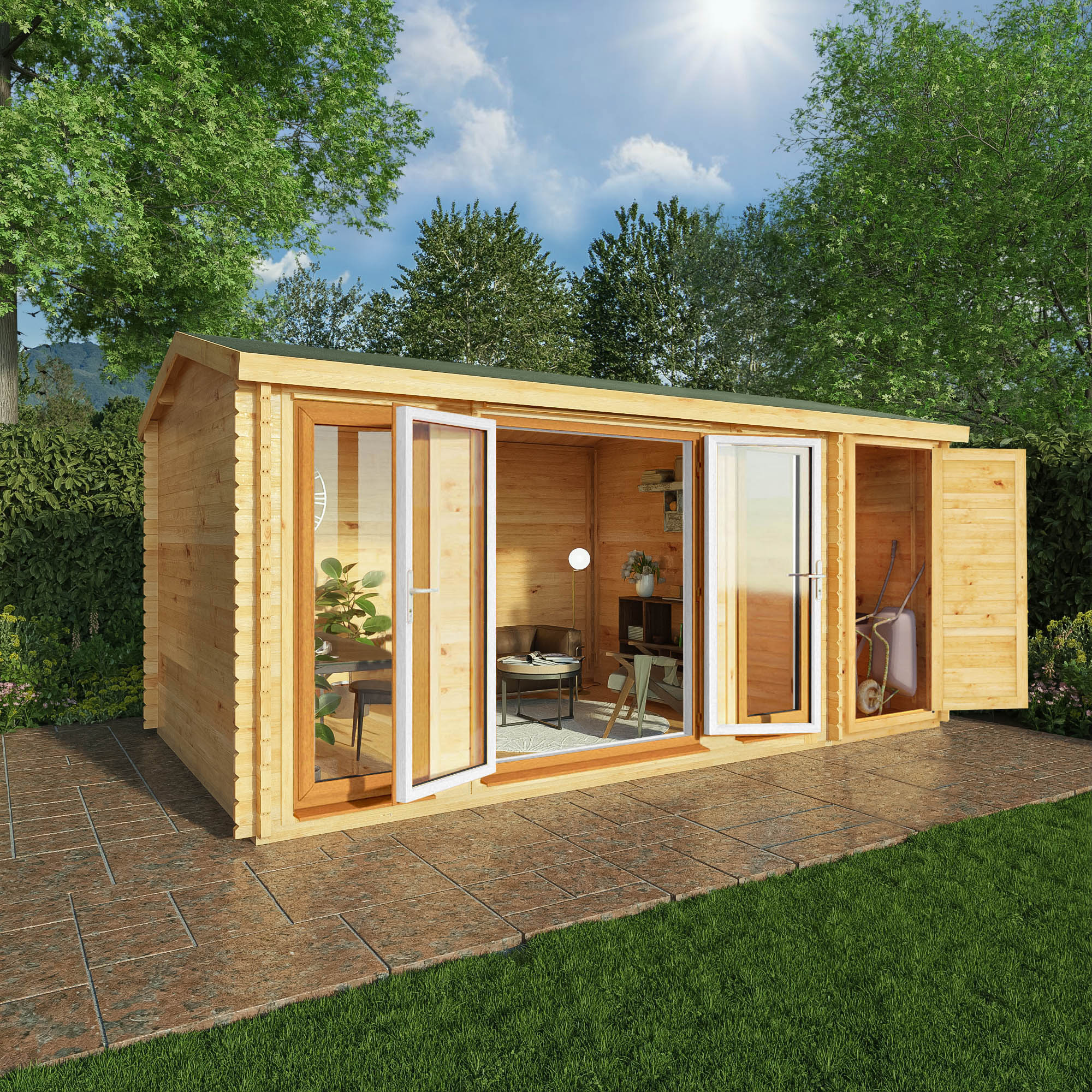 Mercia Studio 10' 3" x 16' 10" Apex Log Cabin - Premium 44mm Cladding Loglap - Brown UPVC - Image 2