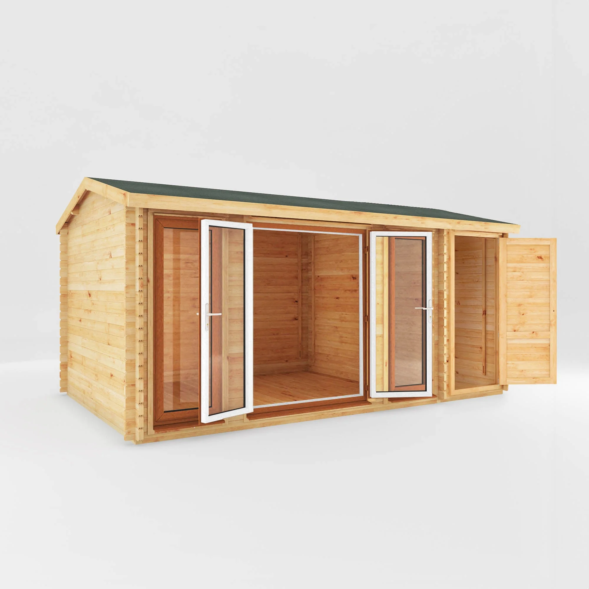 Mercia Studio 10' 3" x 16' 10" Apex Log Cabin - Premium 44mm Cladding Loglap - Brown UPVC - Image 7