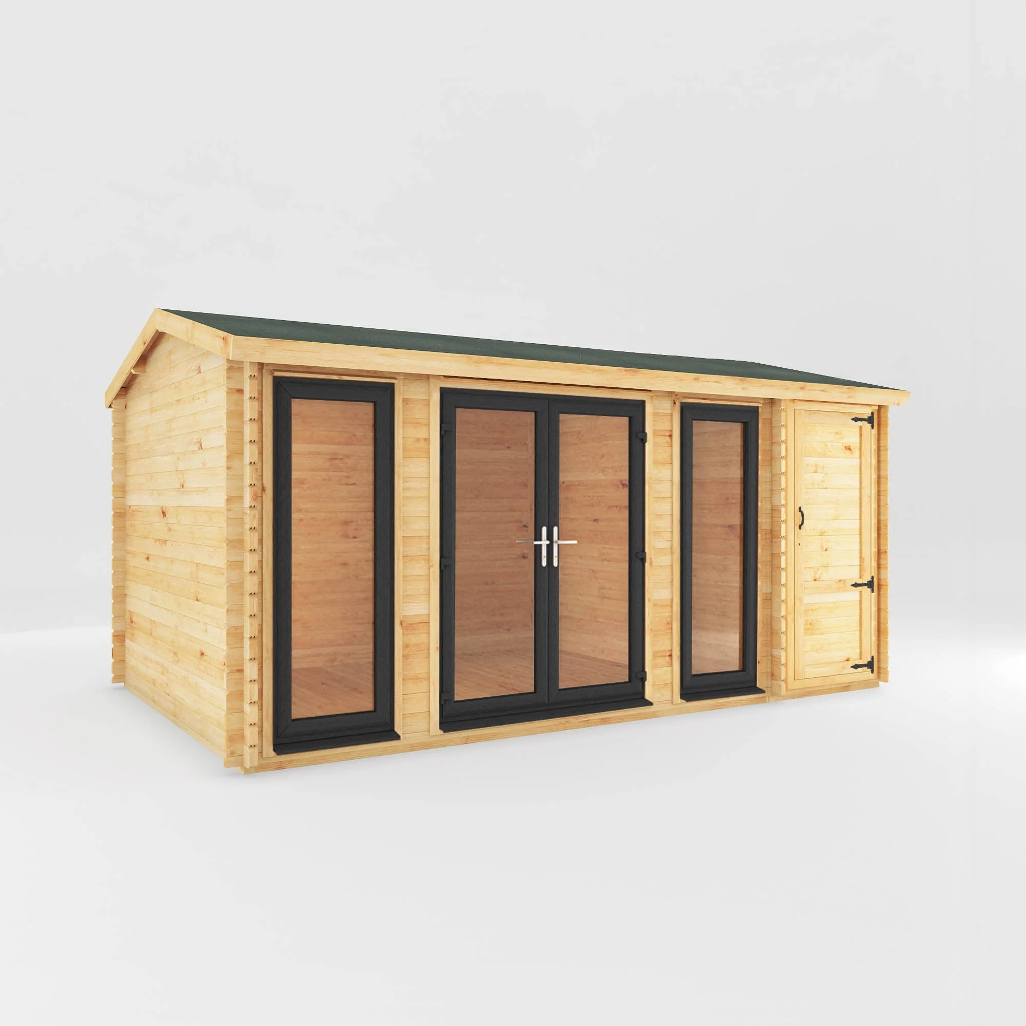 Mercia Studio 10' 3" x 16' 10" Apex Log Cabin - Premium 44mm Cladding Loglap - Grey UPVC - Image 10