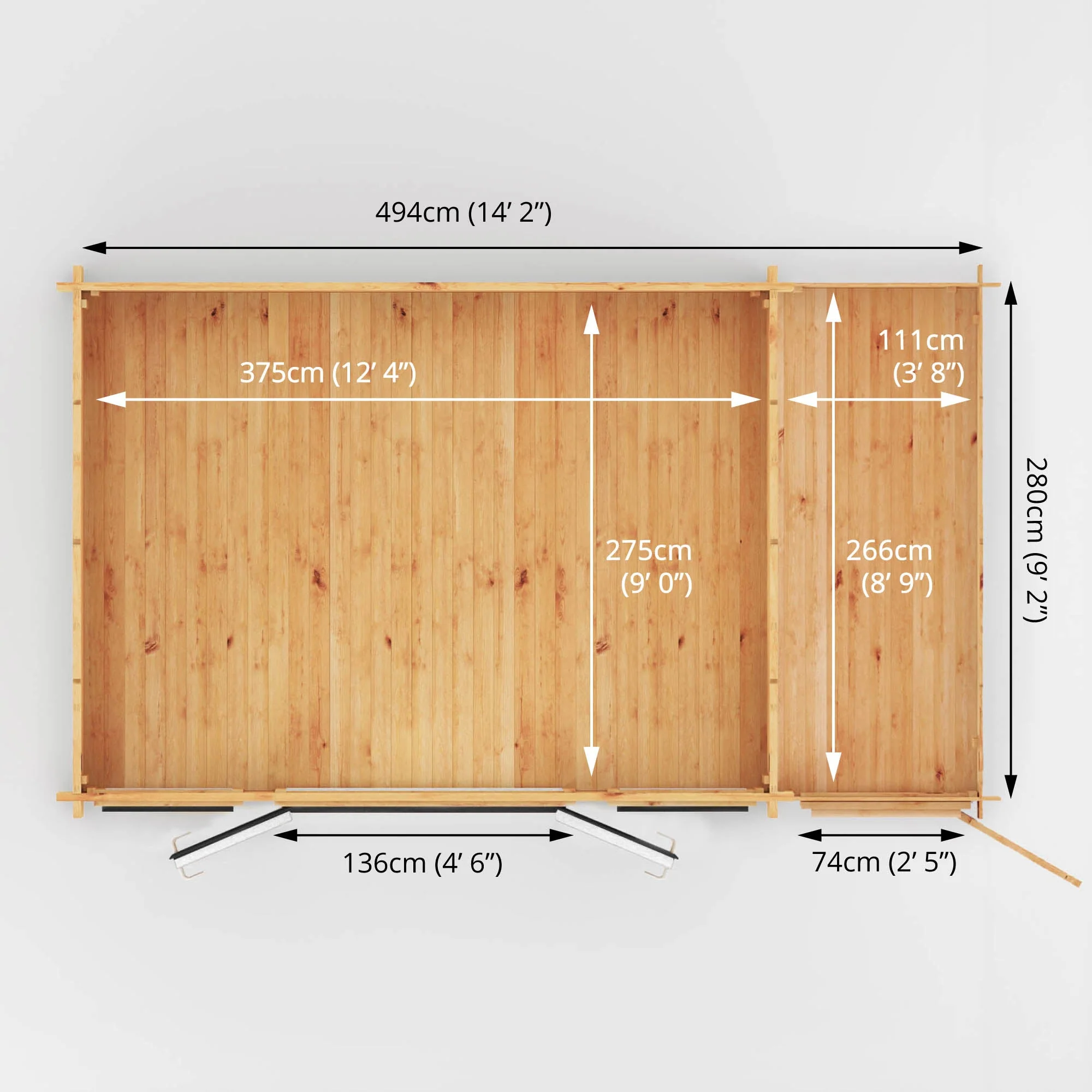 Mercia Studio 10' 3" x 16' 10" Apex Log Cabin - Premium 44mm Cladding Loglap - Grey UPVC - Image 11