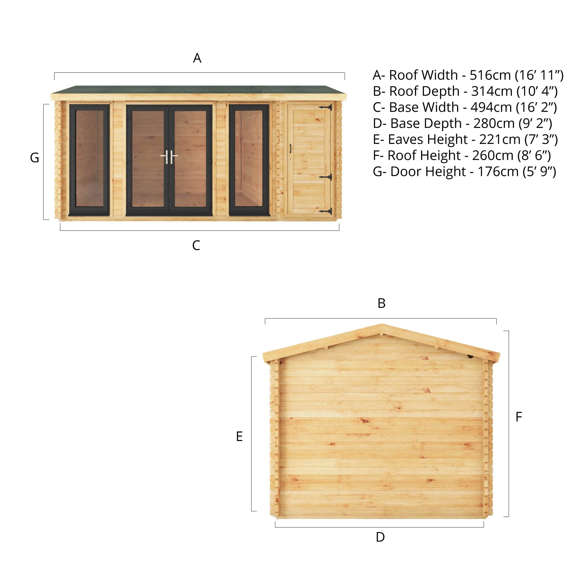 Mercia Studio 10' 3" x 16' 10" Apex Log Cabin - Premium 44mm Cladding Loglap - Grey UPVC - Image 12