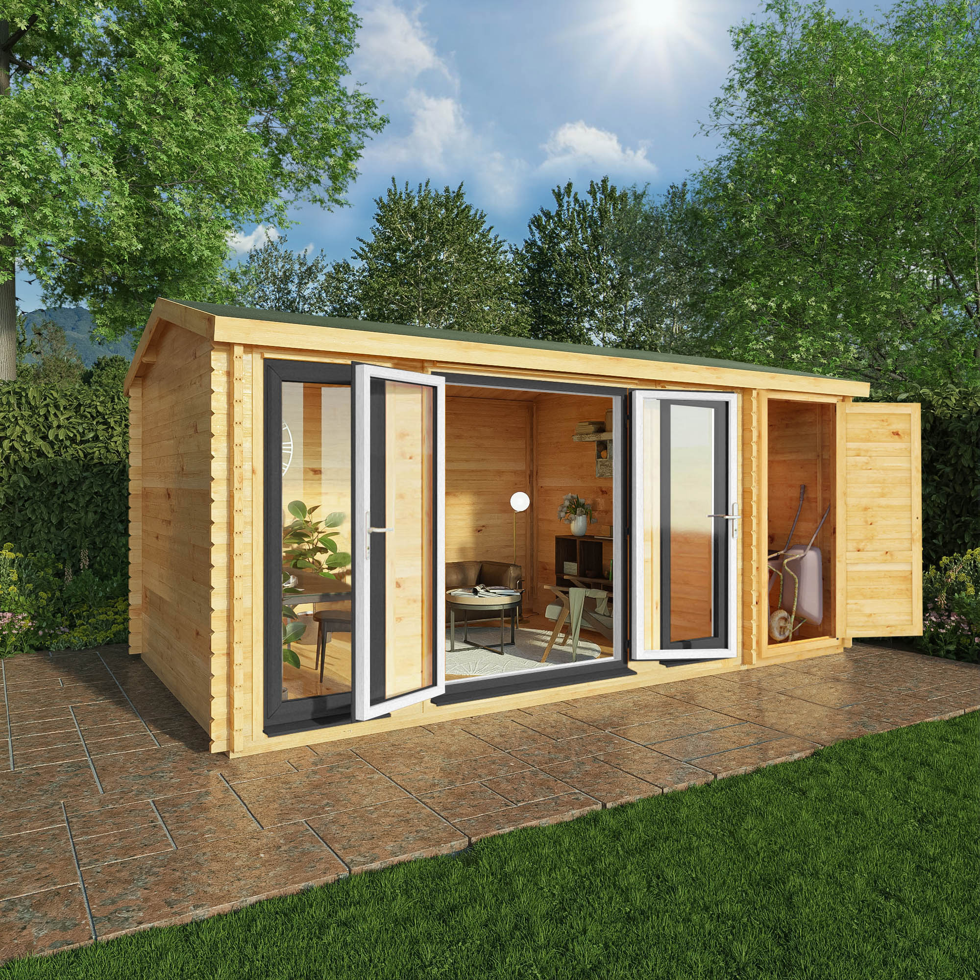 Mercia Studio 10' 3" x 16' 10" Apex Log Cabin - Premium 44mm Cladding Loglap - Grey UPVC - Image 2