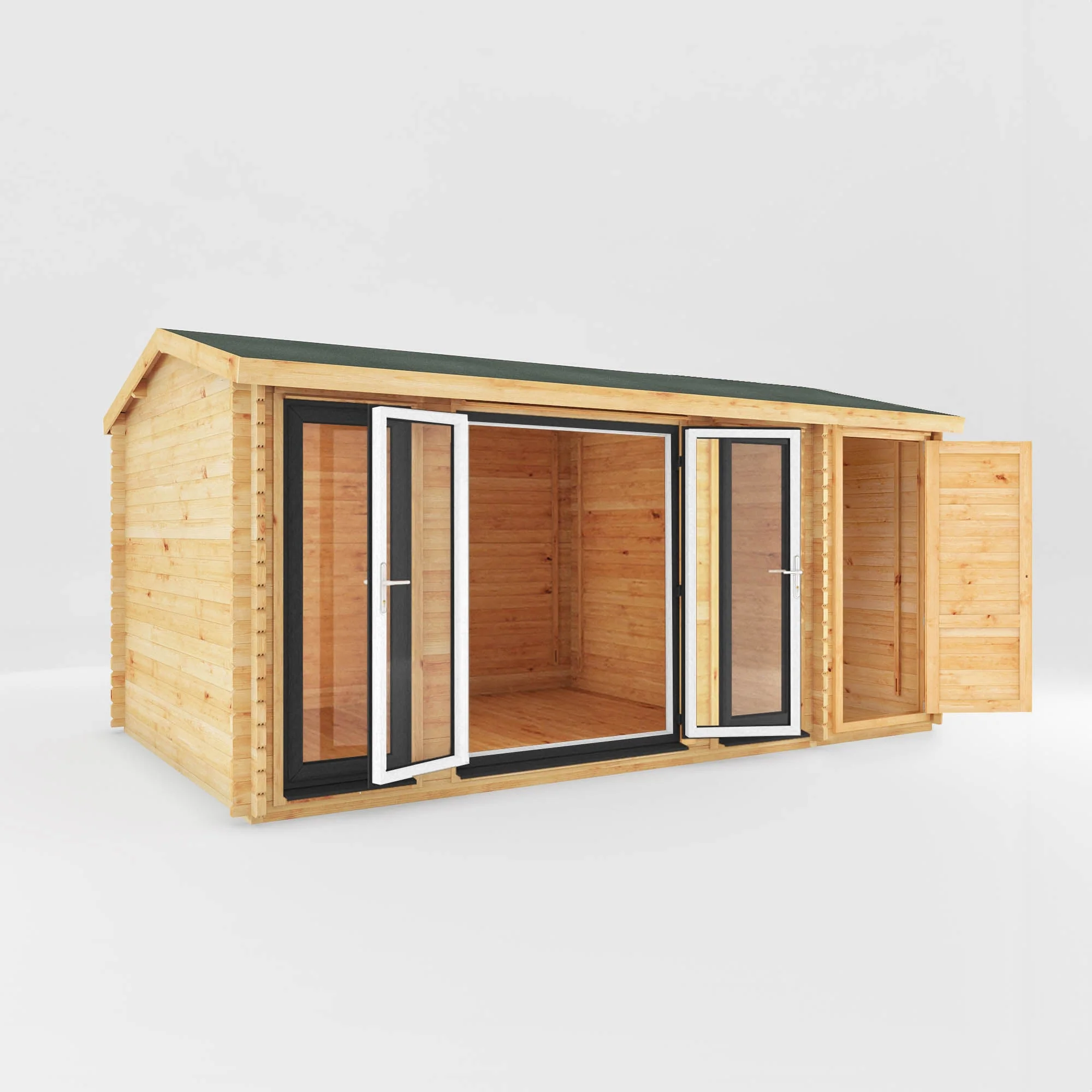 Mercia Studio 10' 3" x 16' 10" Apex Log Cabin - Premium 44mm Cladding Loglap - Grey UPVC - Image 8