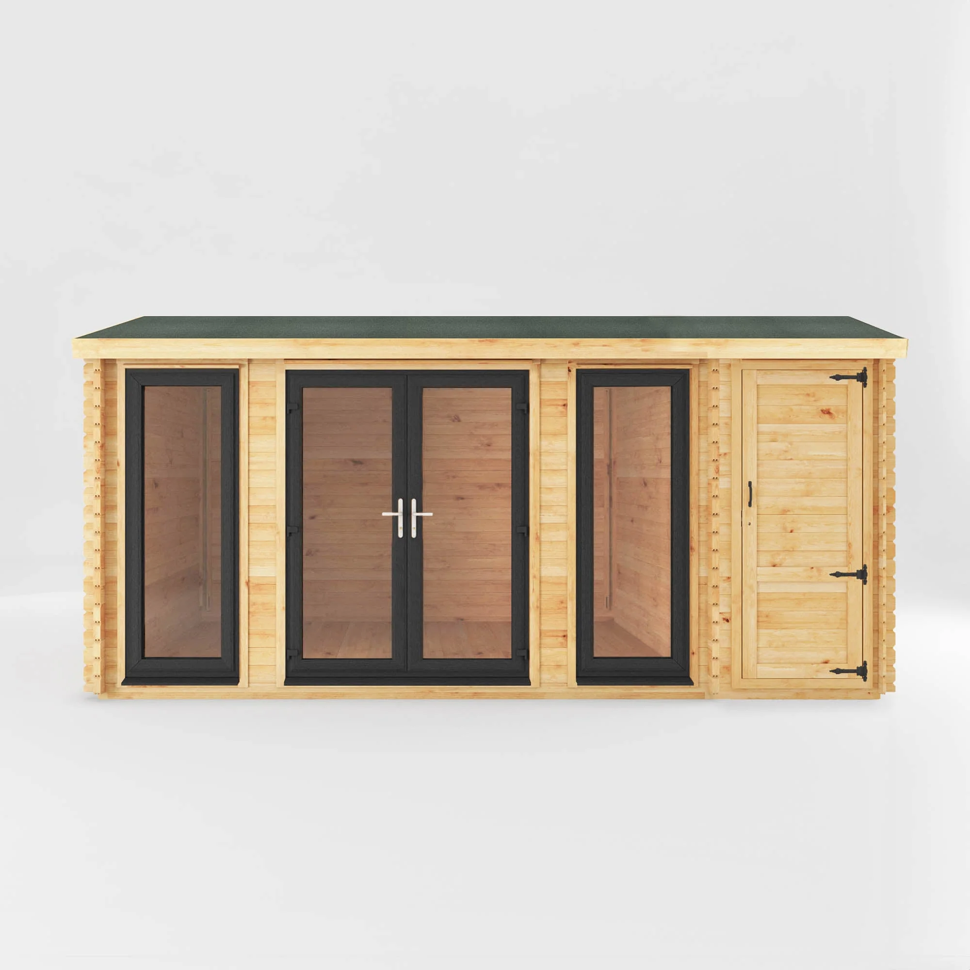 Mercia Studio 10' 3" x 16' 10" Apex Log Cabin - Premium 44mm Cladding Loglap - Grey UPVC - Image 9