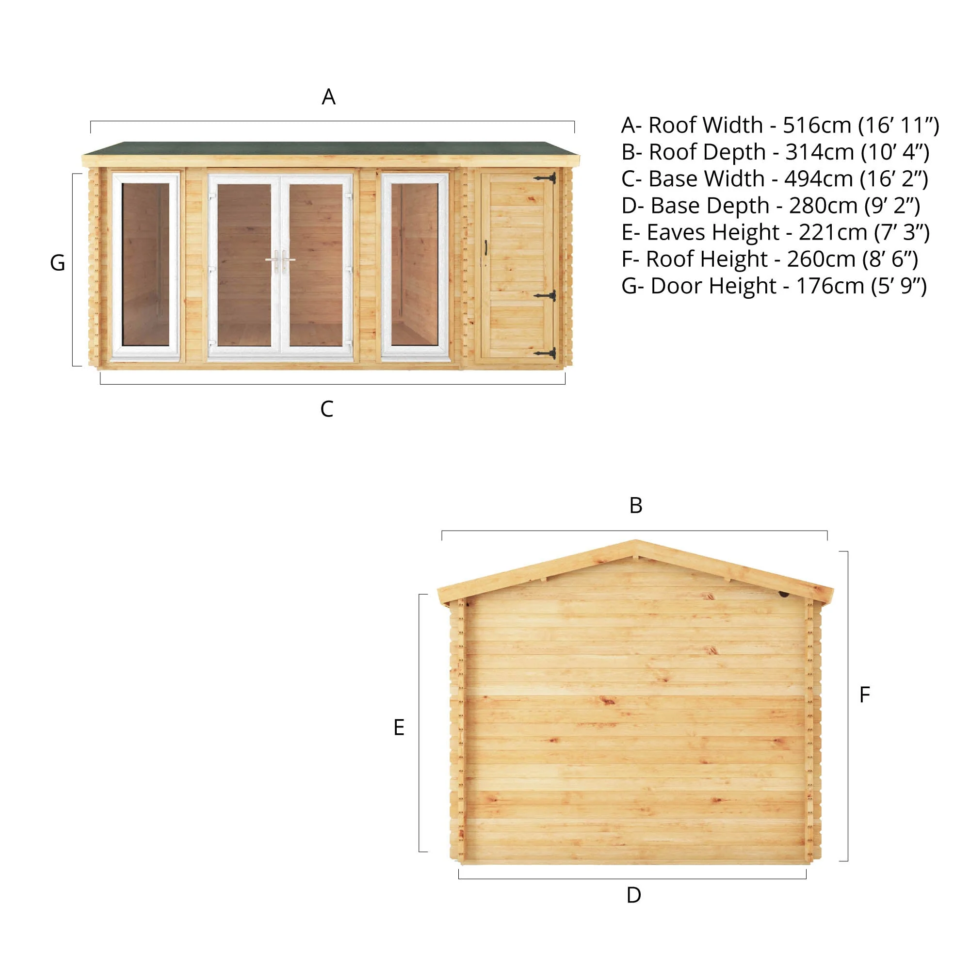 Mercia Studio 10' 3" x 16' 10" Apex Log Cabin - Premium 44mm Cladding Loglap - White UPVC - Image 12