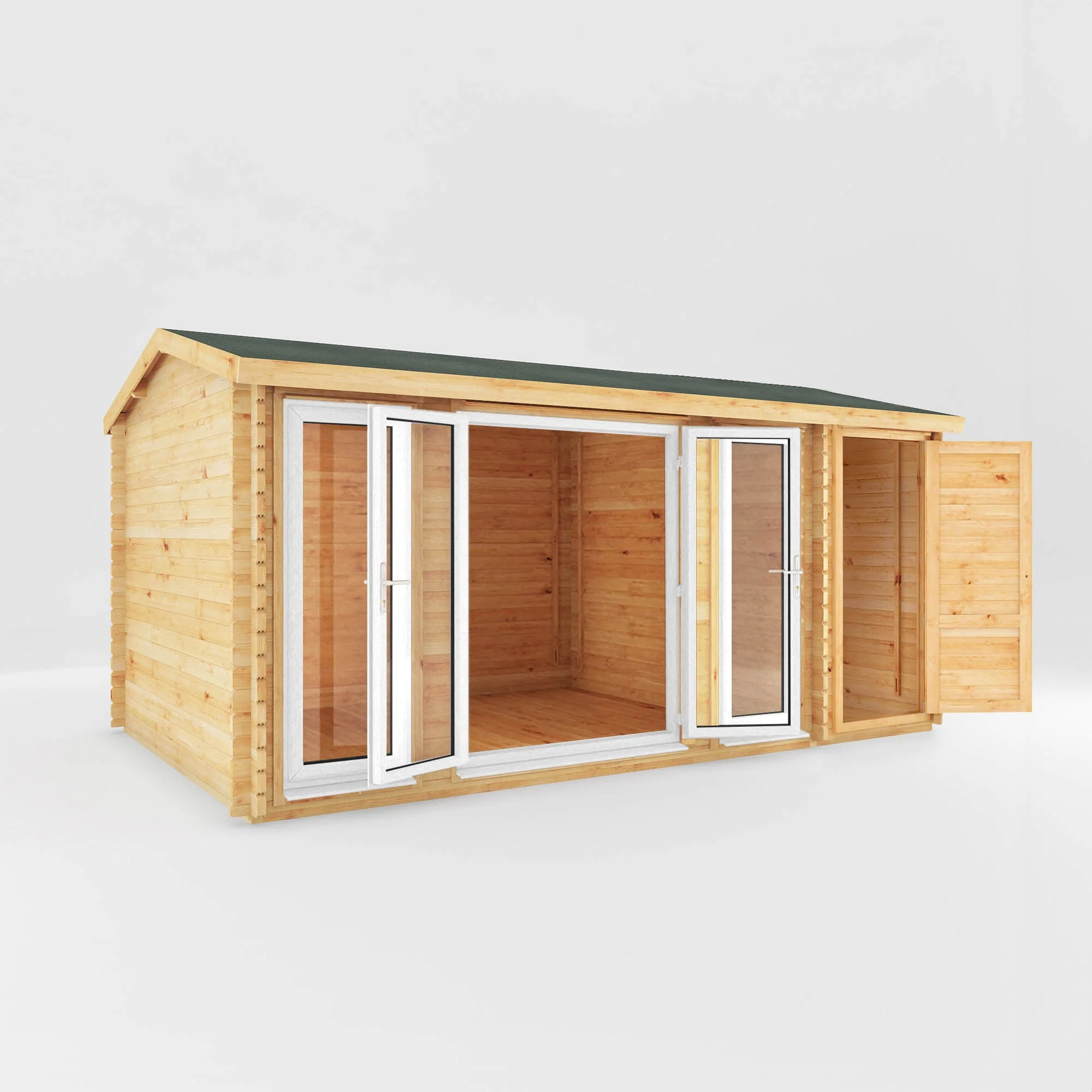Mercia Studio 10' 3" x 16' 10" Apex Log Cabin - Premium 44mm Cladding Loglap - White UPVC - Image 8