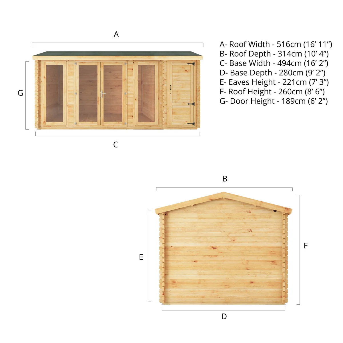 Mercia Studio 10' 3" x 16' 11" Apex Log Cabin - Premium 44mm Cladding Loglap - Image 11