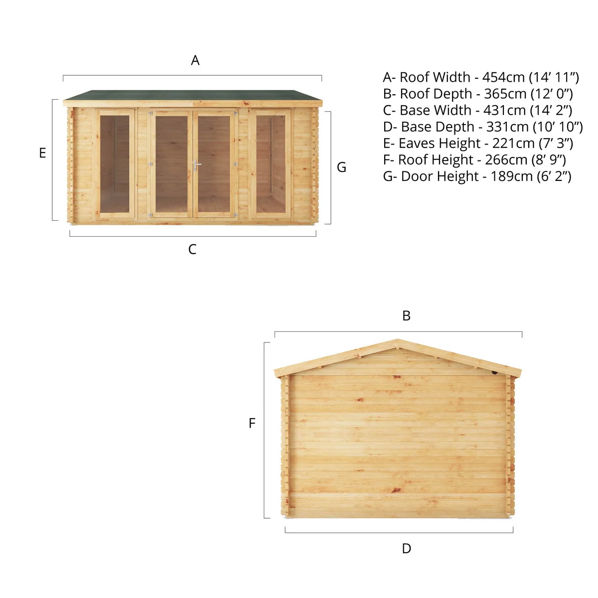 Mercia Studio 11' 11" x 14' 10" Apex Log Cabin - Premium 28mm Cladding Loglap - Image 11