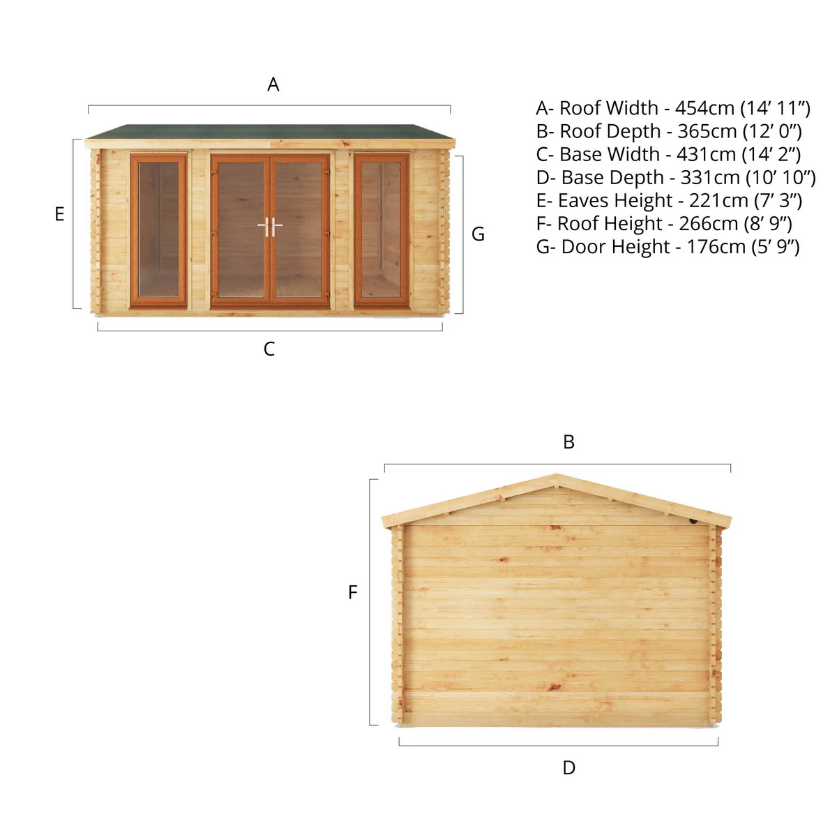 Mercia Studio 11' 11" x 14' 10" Apex Log Cabin - Premium 44mm Cladding Loglap - Brown UPVC - Image 10