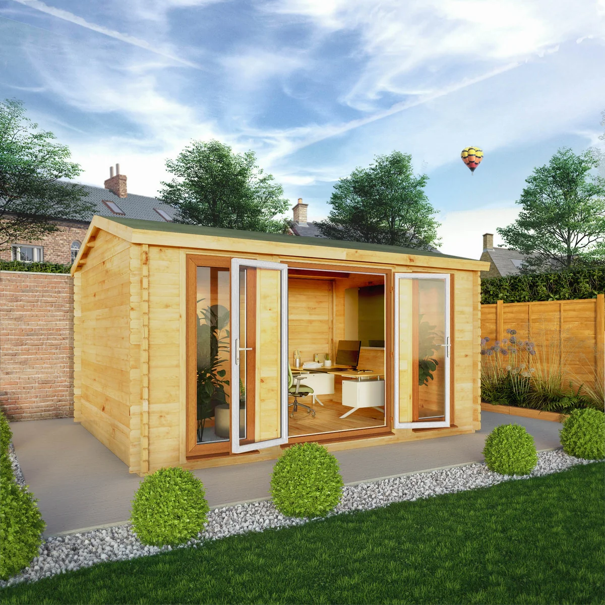 Mercia Studio 11' 11" x 14' 10" Apex Log Cabin - Premium 44mm Cladding Loglap - Brown UPVC - Image 2