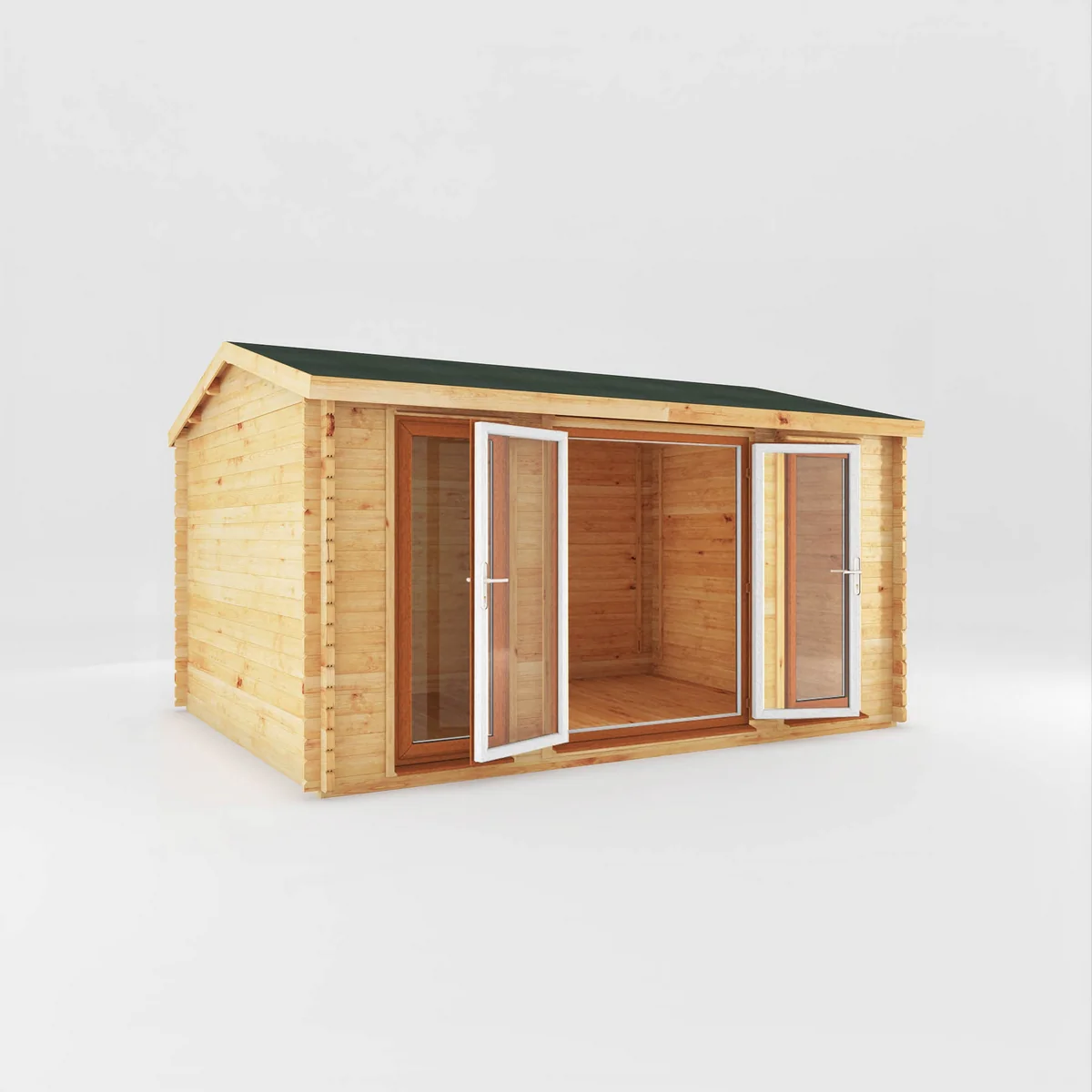 Mercia Studio 11' 11" x 14' 10" Apex Log Cabin - Premium 44mm Cladding Loglap - Brown UPVC - Image 7