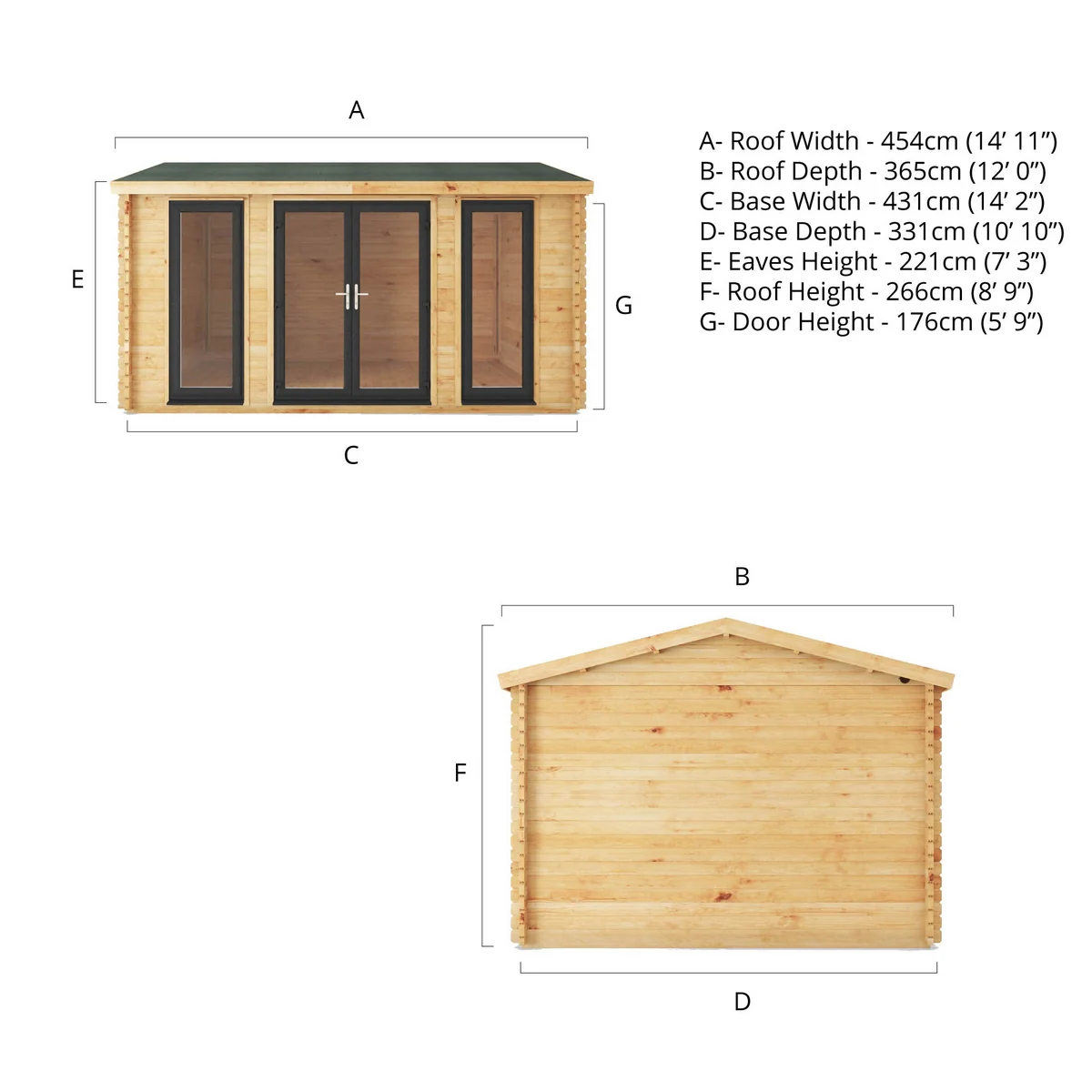 Mercia Studio 11' 11" x 14' 10" Apex Log Cabin - Premium 44mm Cladding Loglap - Grey UPVC - Image 10