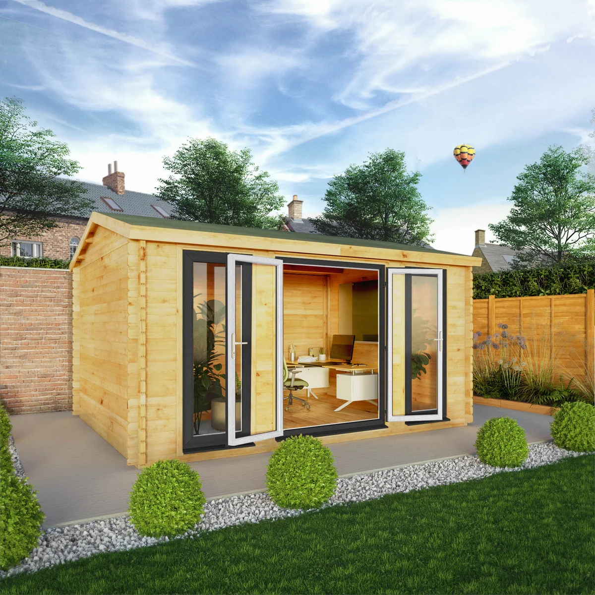 Mercia Studio 11' 11" x 14' 10" Apex Log Cabin - Premium 44mm Cladding Loglap - Grey UPVC - Image 2