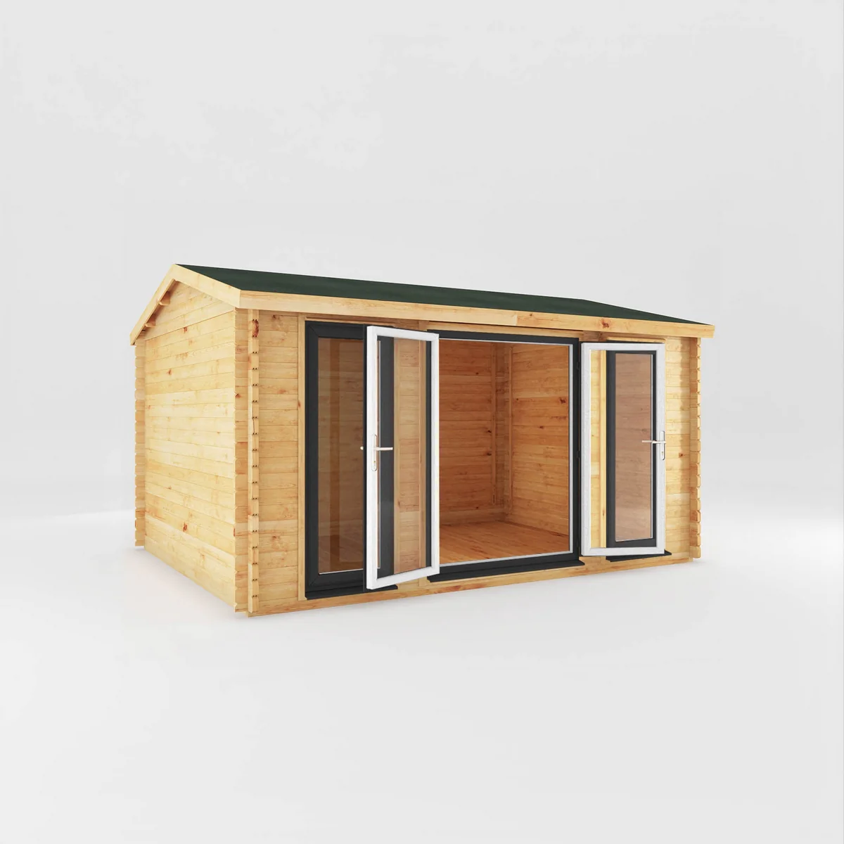 Mercia Studio 11' 11" x 14' 10" Apex Log Cabin - Premium 44mm Cladding Loglap - Grey UPVC - Image 3