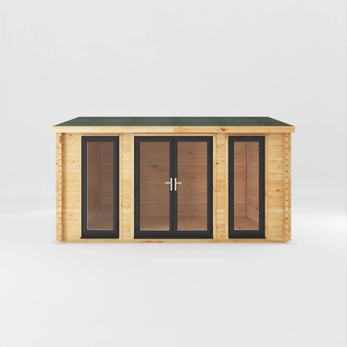 Mercia Studio 11' 11" x 14' 10" Apex Log Cabin - Premium 44mm Cladding Loglap - Grey UPVC - Image 4