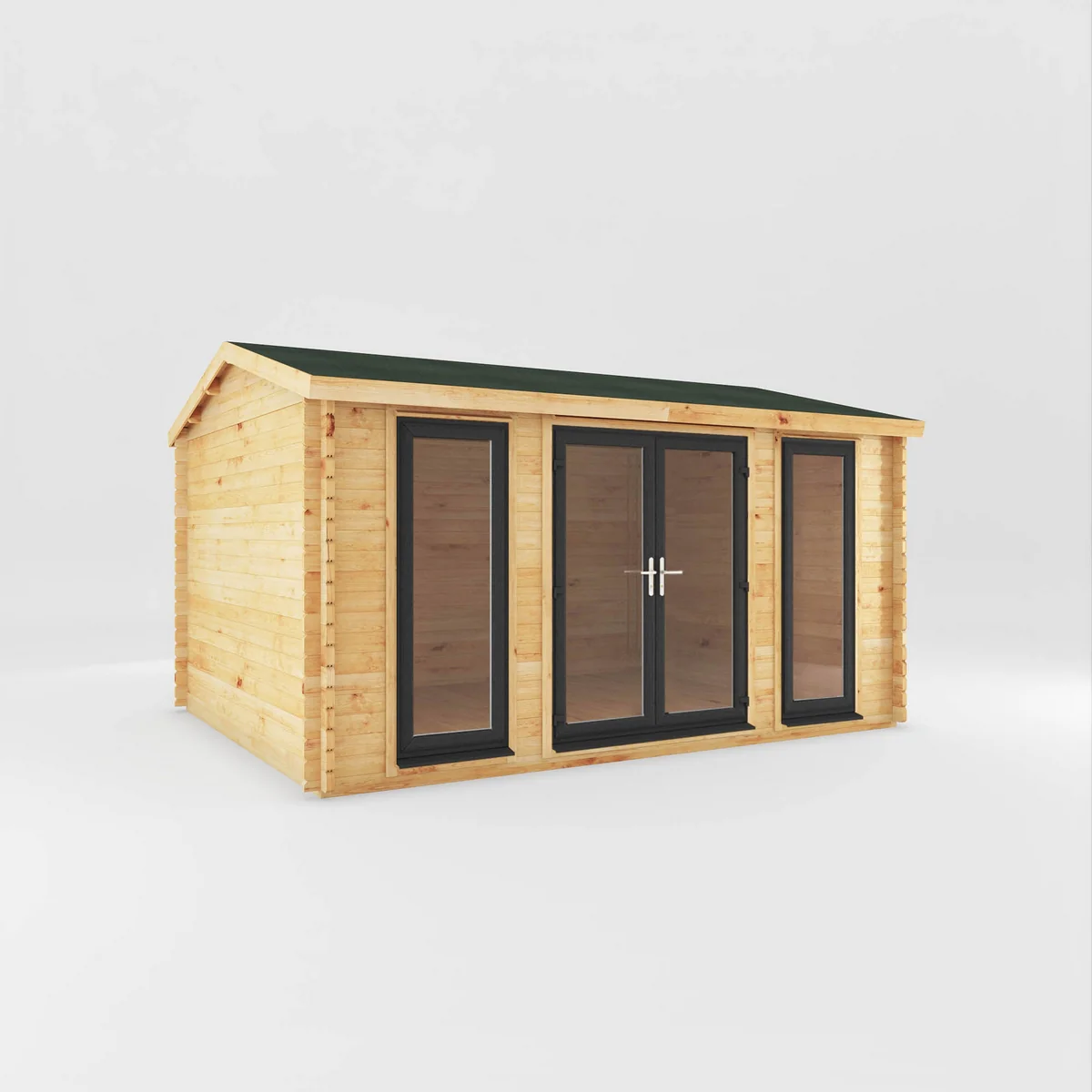 Mercia Studio 11' 11" x 14' 10" Apex Log Cabin - Premium 44mm Cladding Loglap - Grey UPVC - Image 7