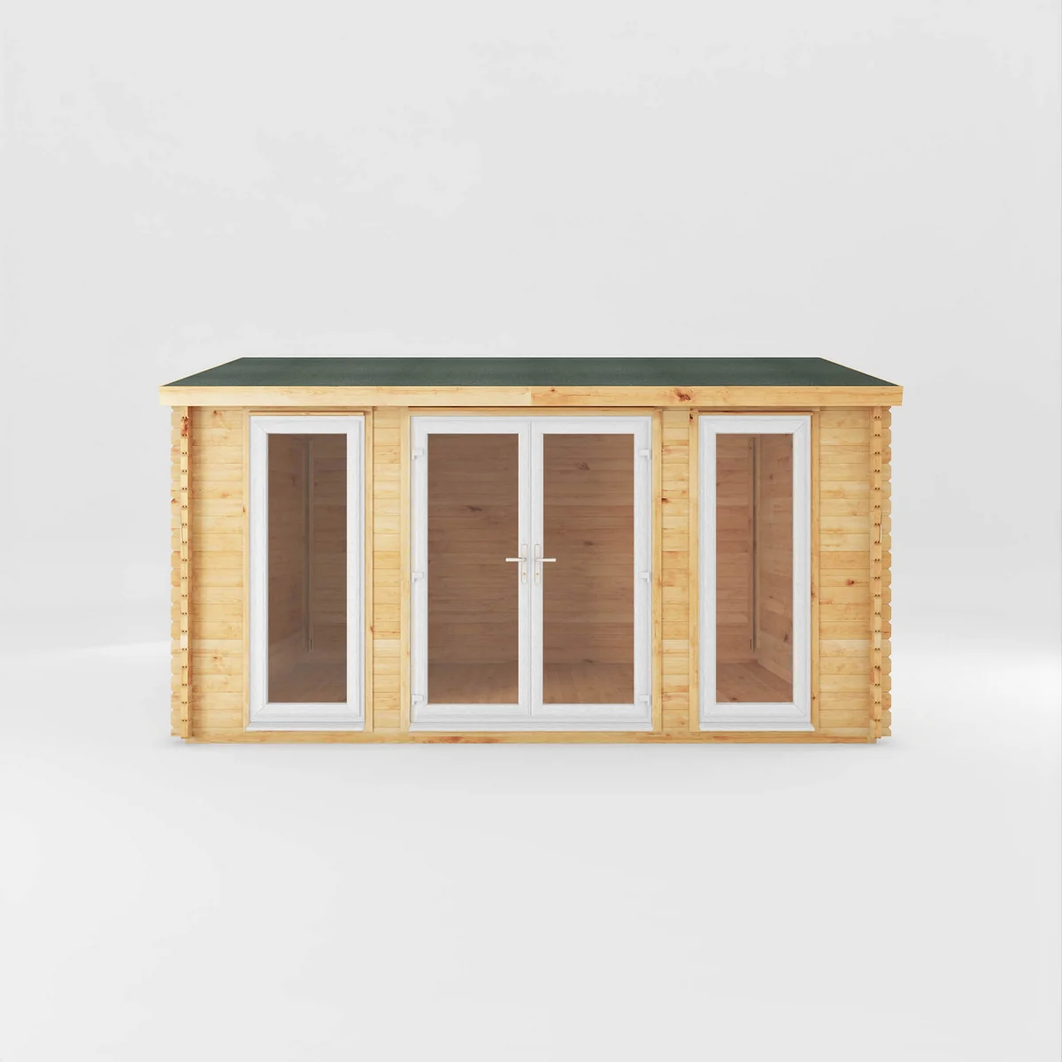 Mercia Studio 11' 11" x 14' 10" Apex Log Cabin - Premium 44mm Cladding Loglap - White UPVC - Image 2