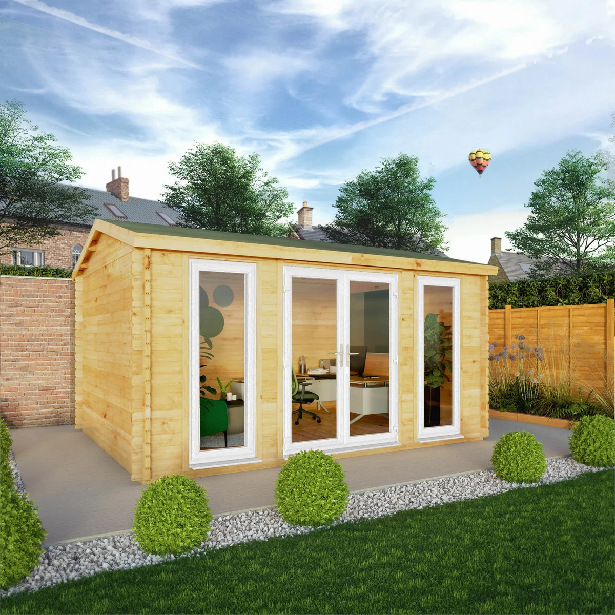 Mercia Studio 11' 11" x 14' 10" Apex Log Cabin - Premium 44mm Cladding Loglap - White UPVC - Image 4