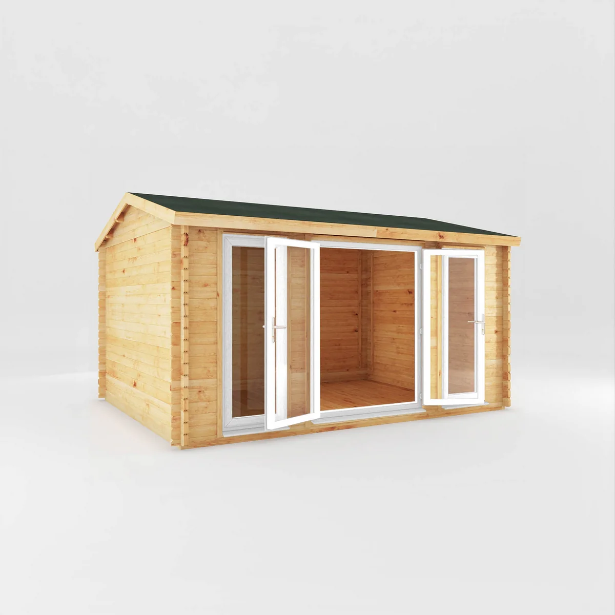 Mercia Studio 11' 11" x 14' 10" Apex Log Cabin - Premium 44mm Cladding Loglap - White UPVC - Image 6