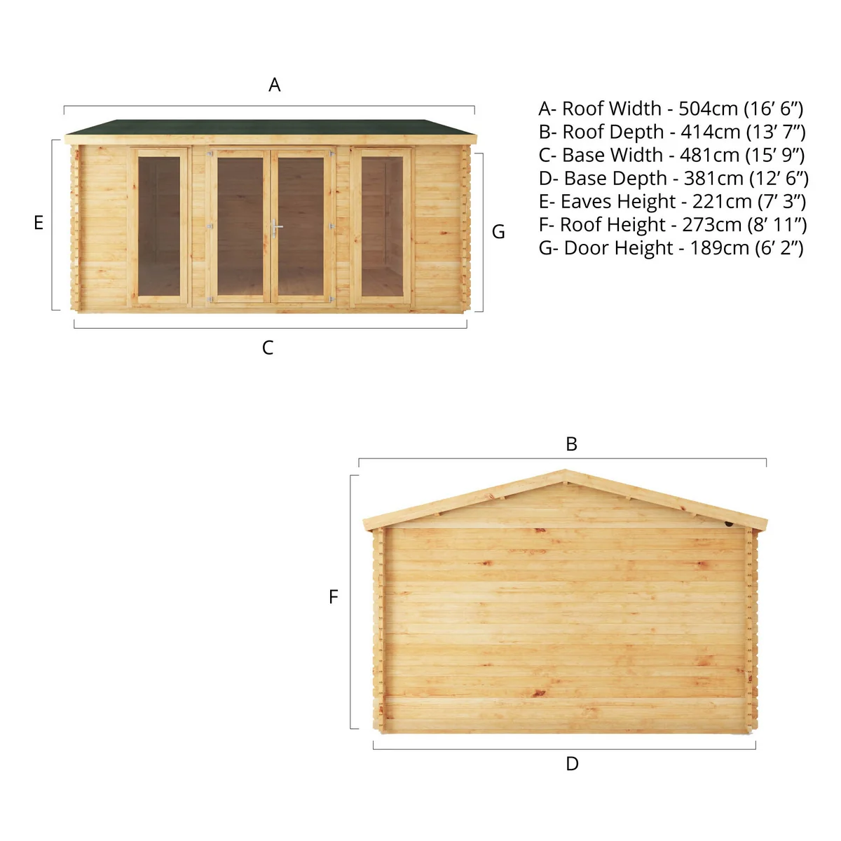 Mercia Studio 13' 7" x 16' 6" Apex Log Cabin - Premium 34mm Cladding Loglap - Image 15