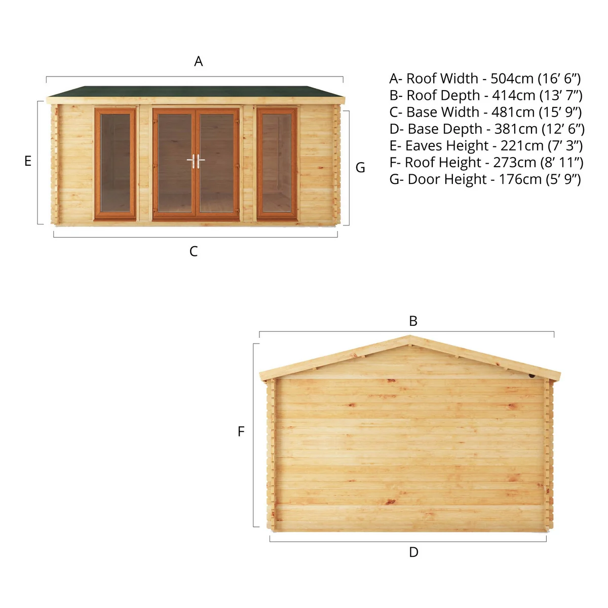 Mercia Studio 13' 7" x 16' 6" Apex Log Cabin - Premium 44mm Cladding Loglap - Brown UPVC - Image 10