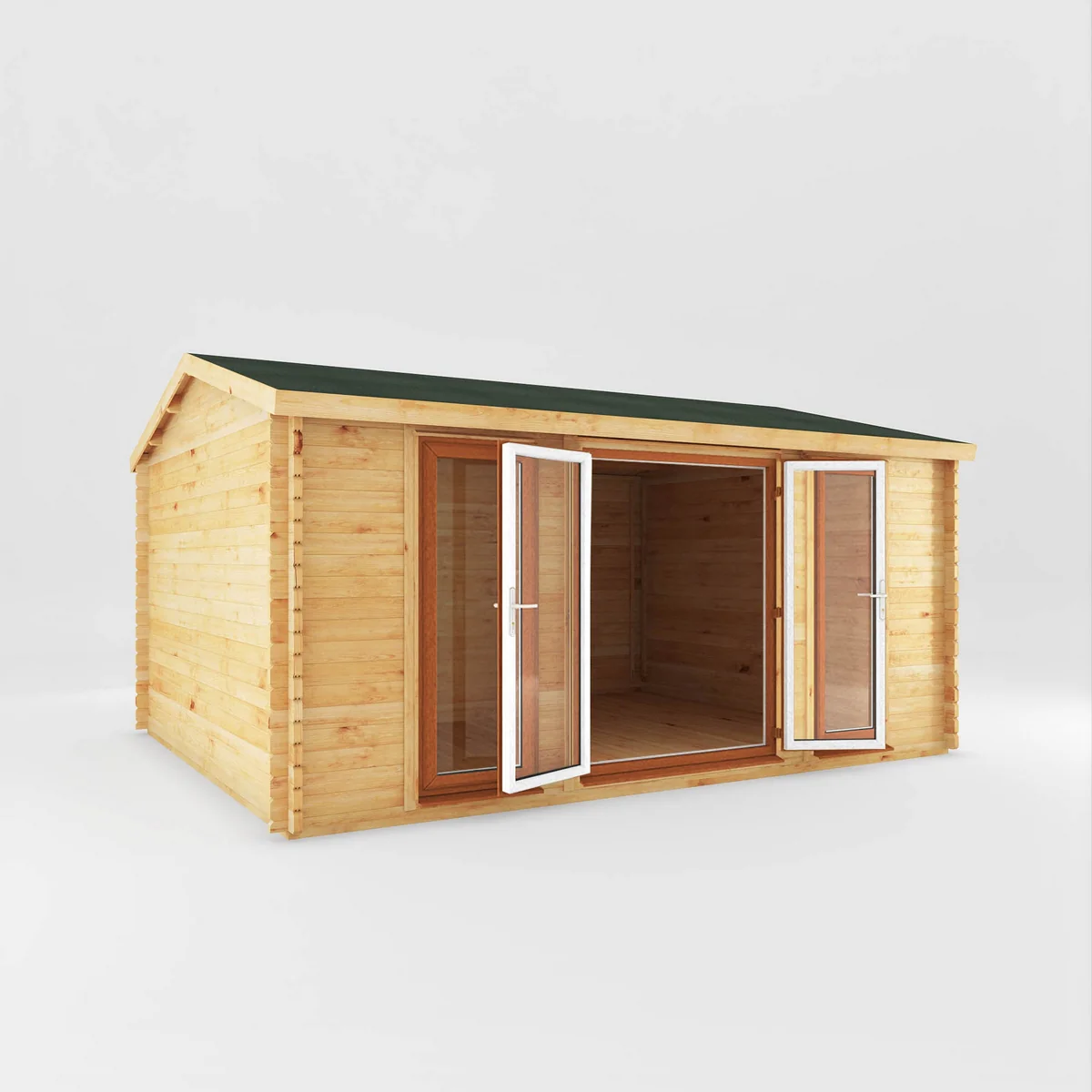 Mercia Studio 13' 7" x 16' 6" Apex Log Cabin - Premium 44mm Cladding Loglap - Brown UPVC - Image 7