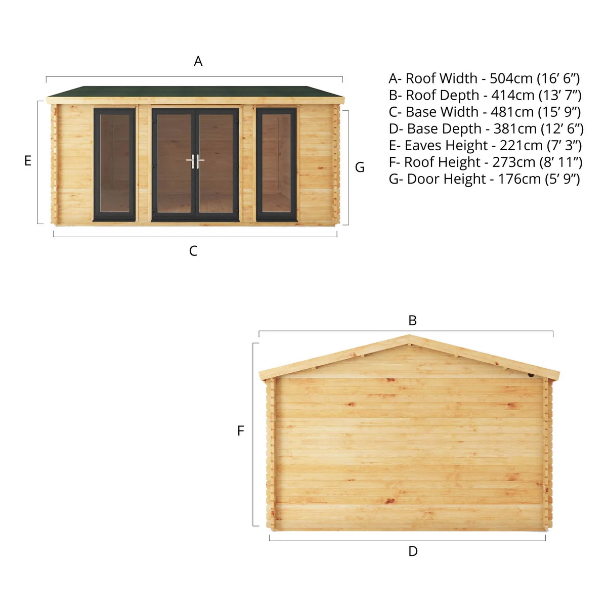 Mercia Studio 13' 7" x 16' 6" Apex Log Cabin - Premium 44mm Cladding Loglap - Grey UPVC - Image 10
