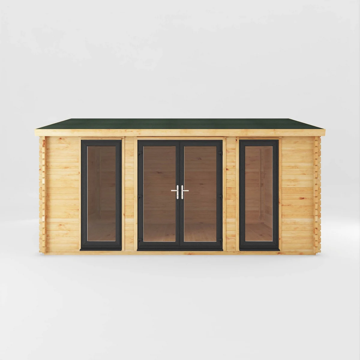 Mercia Studio 13' 7" x 16' 6" Apex Log Cabin - Premium 44mm Cladding Loglap - Grey UPVC - Image 4