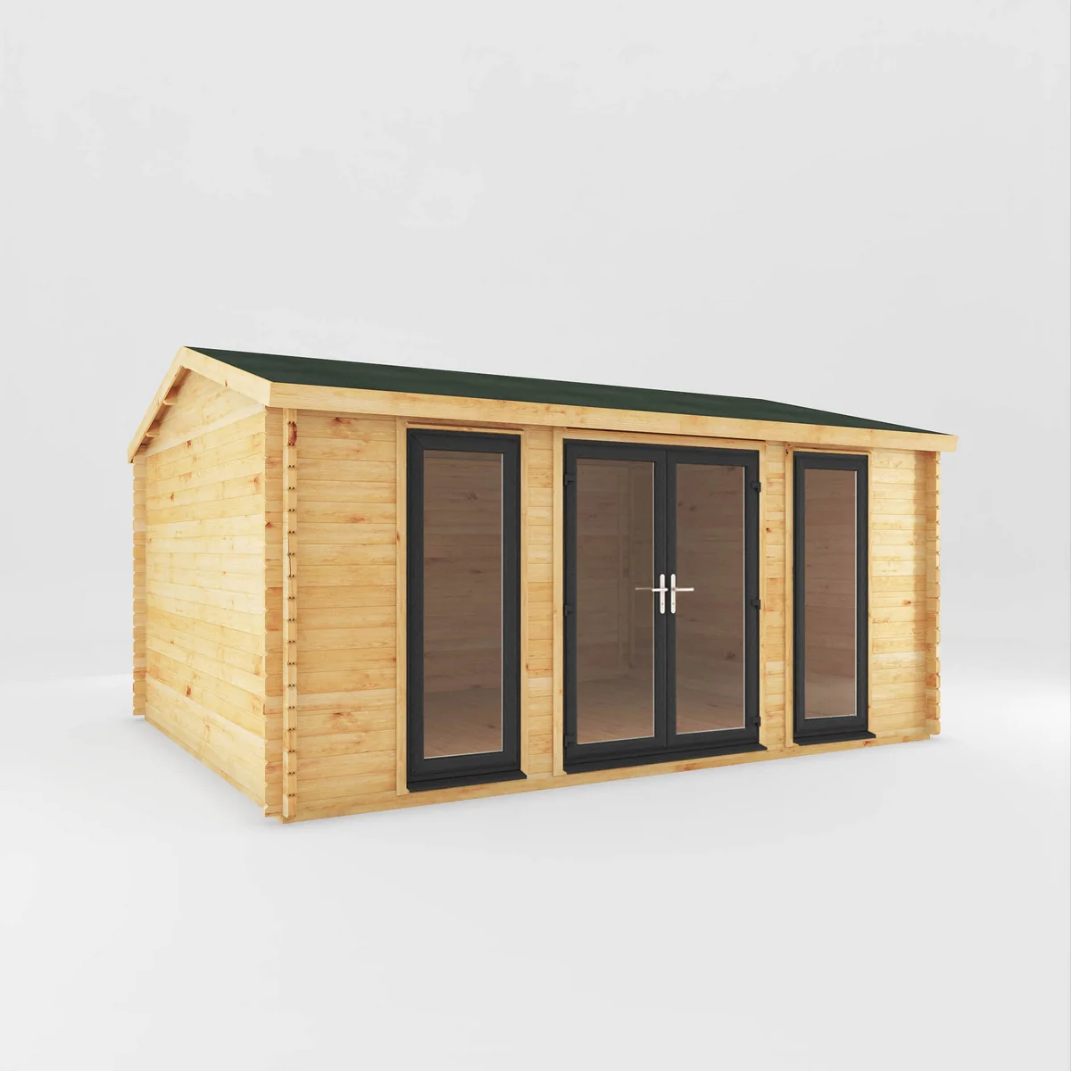 Mercia Studio 13' 7" x 16' 6" Apex Log Cabin - Premium 44mm Cladding Loglap - Grey UPVC - Image 6
