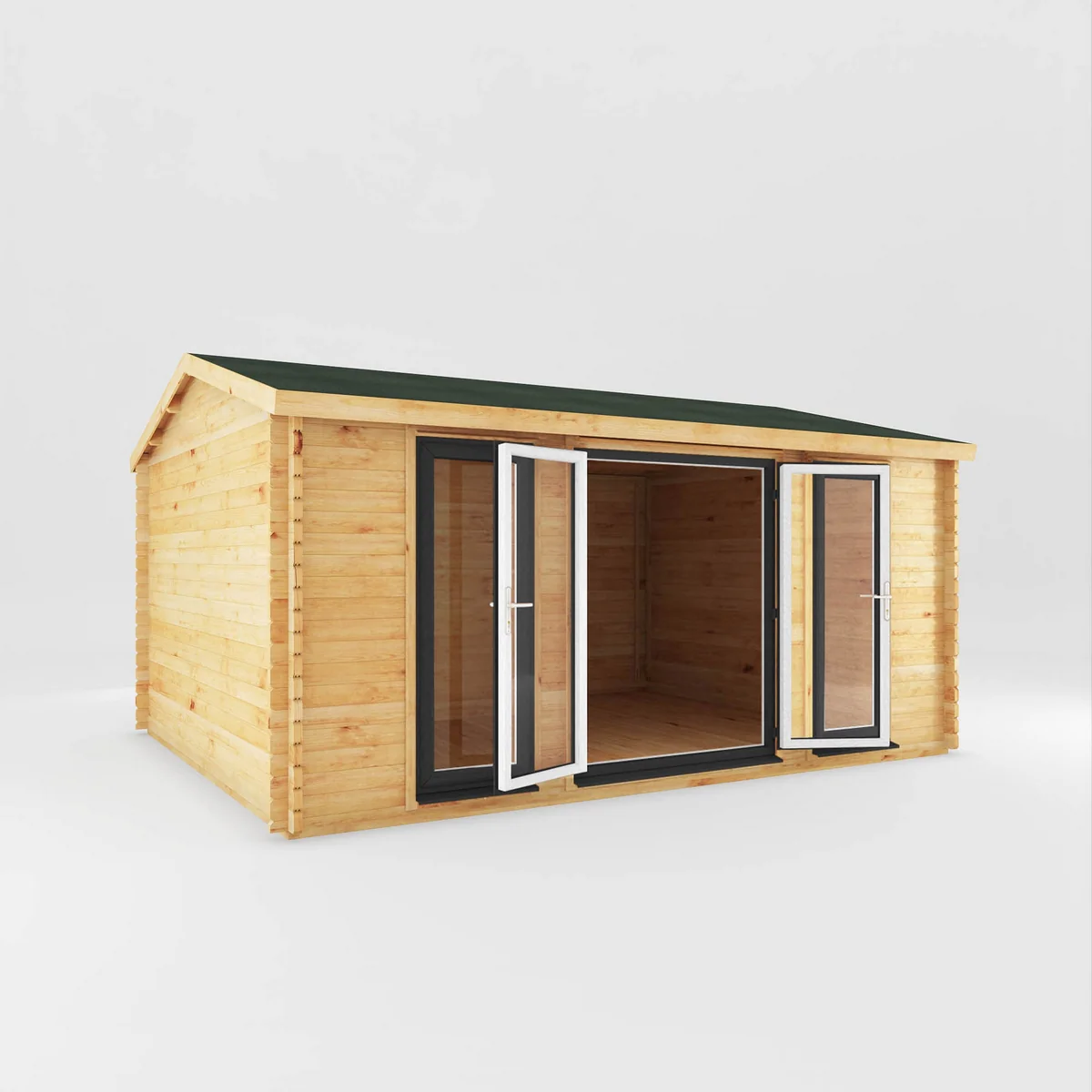 Mercia Studio 13' 7" x 16' 6" Apex Log Cabin - Premium 44mm Cladding Loglap - Grey UPVC - Image 7