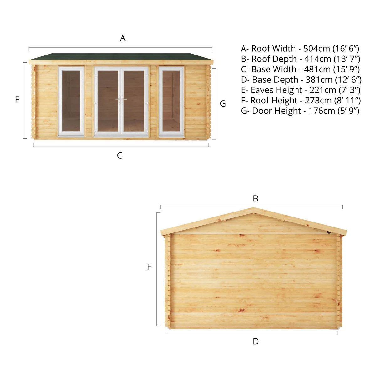 Mercia Studio 13' 7" x 16' 6" Apex Log Cabin - Premium 44mm Cladding Loglap - White UPVC - Image 12