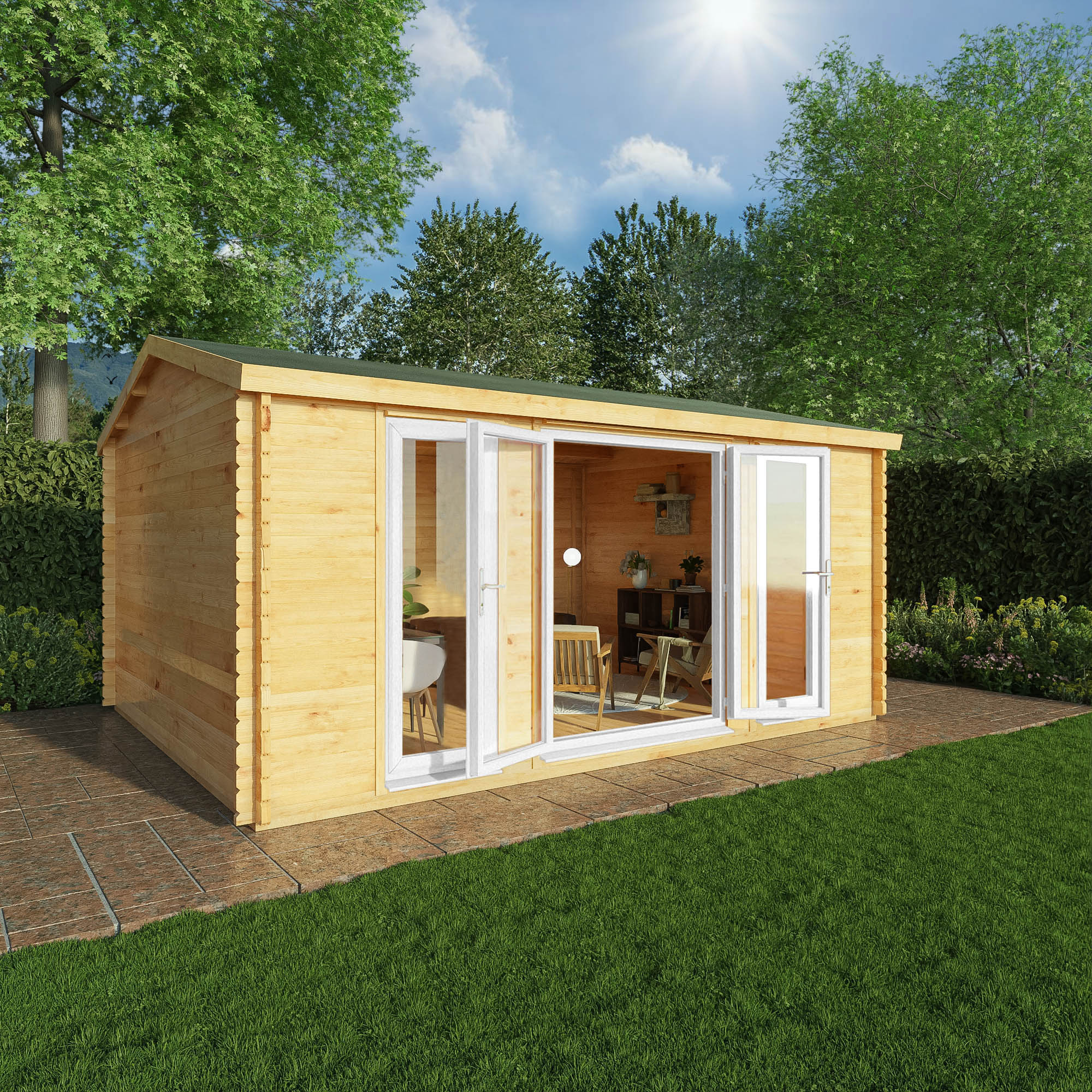Mercia Studio 13' 7" x 16' 6" Apex Log Cabin - Premium 44mm Cladding Loglap - White UPVC - Image 2