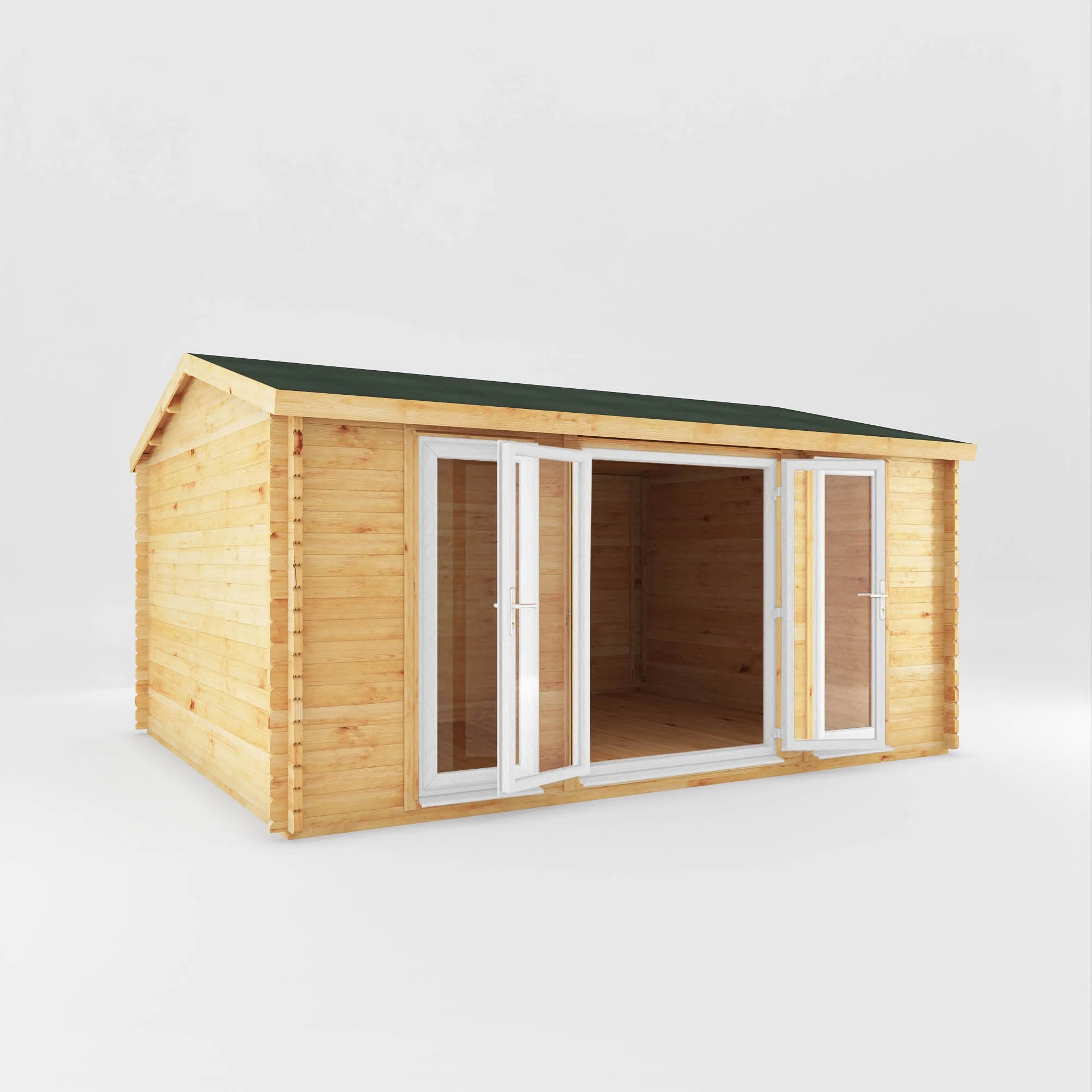 Mercia Studio 13' 7" x 16' 6" Apex Log Cabin - Premium 44mm Cladding Loglap - White UPVC - Image 7