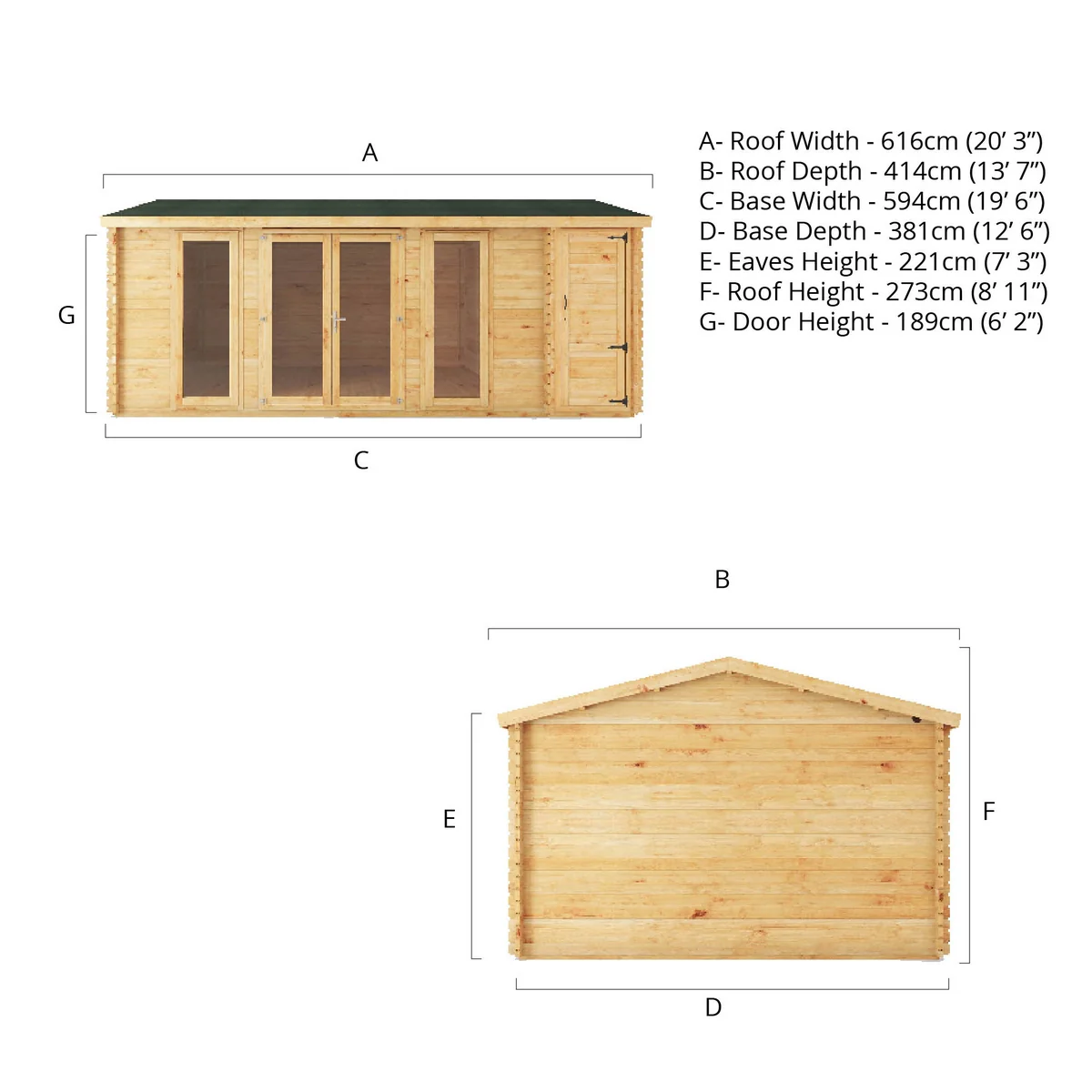 Mercia Studio 13' 7" x 20' 2" Apex Log Cabin - Premium 28mm Cladding Loglap - Image 13
