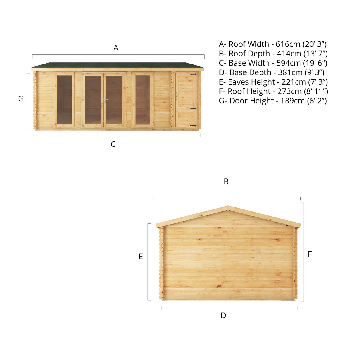 Mercia Studio 13' 7" x 20' 2" Apex Log Cabin - Premium 34mm Cladding Loglap - Image 13