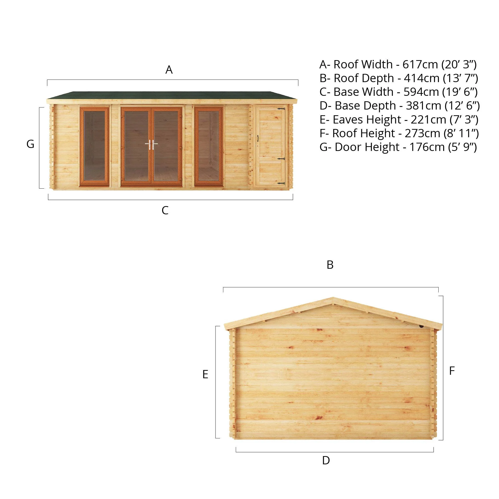 Mercia Studio 13' 7" x 20' 2" Apex Log Cabin - Premium 44mm Cladding Loglap - Brown UPVC - Image 12
