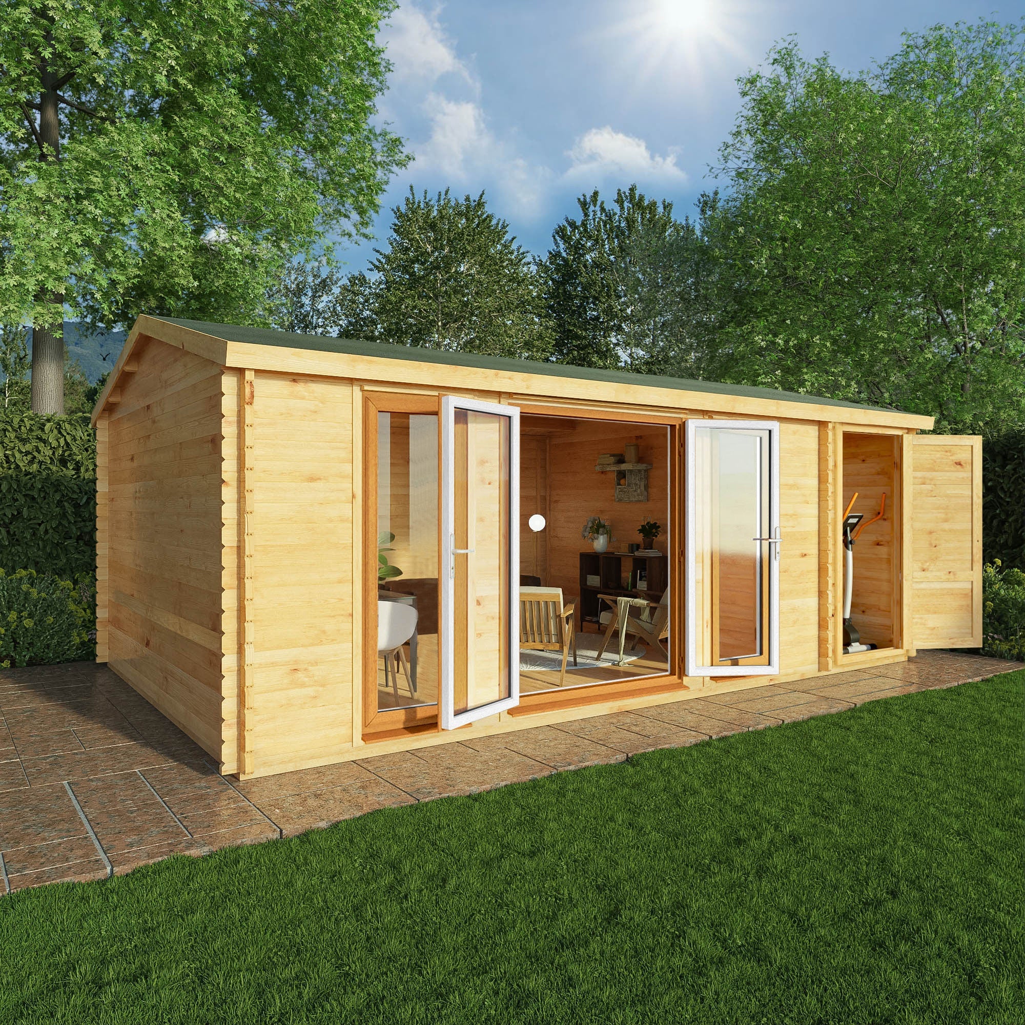 Mercia Studio 13' 7" x 20' 2" Apex Log Cabin - Premium 44mm Cladding Loglap - Brown UPVC - Image 2