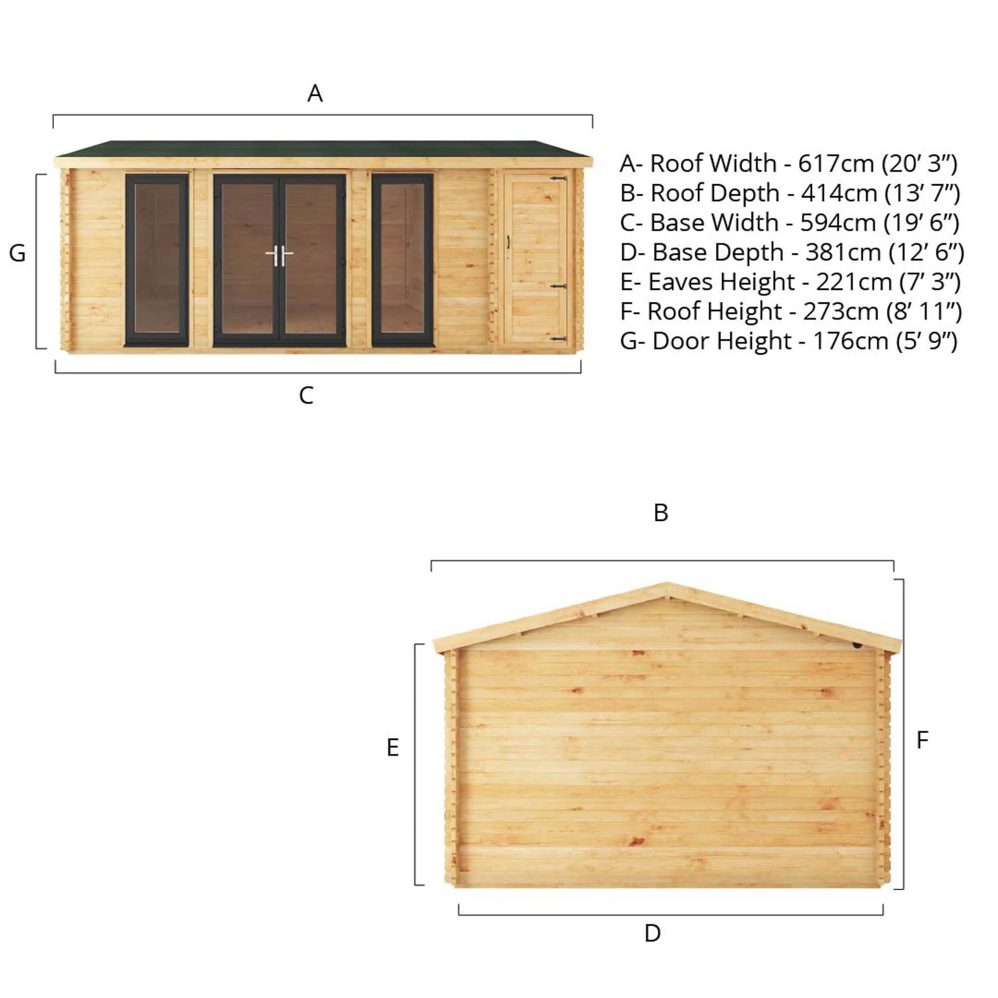 Mercia Studio 13' 7" x 20' 2" Apex Log Cabin - Premium 44mm Cladding Loglap - Grey UPVC - Image 11