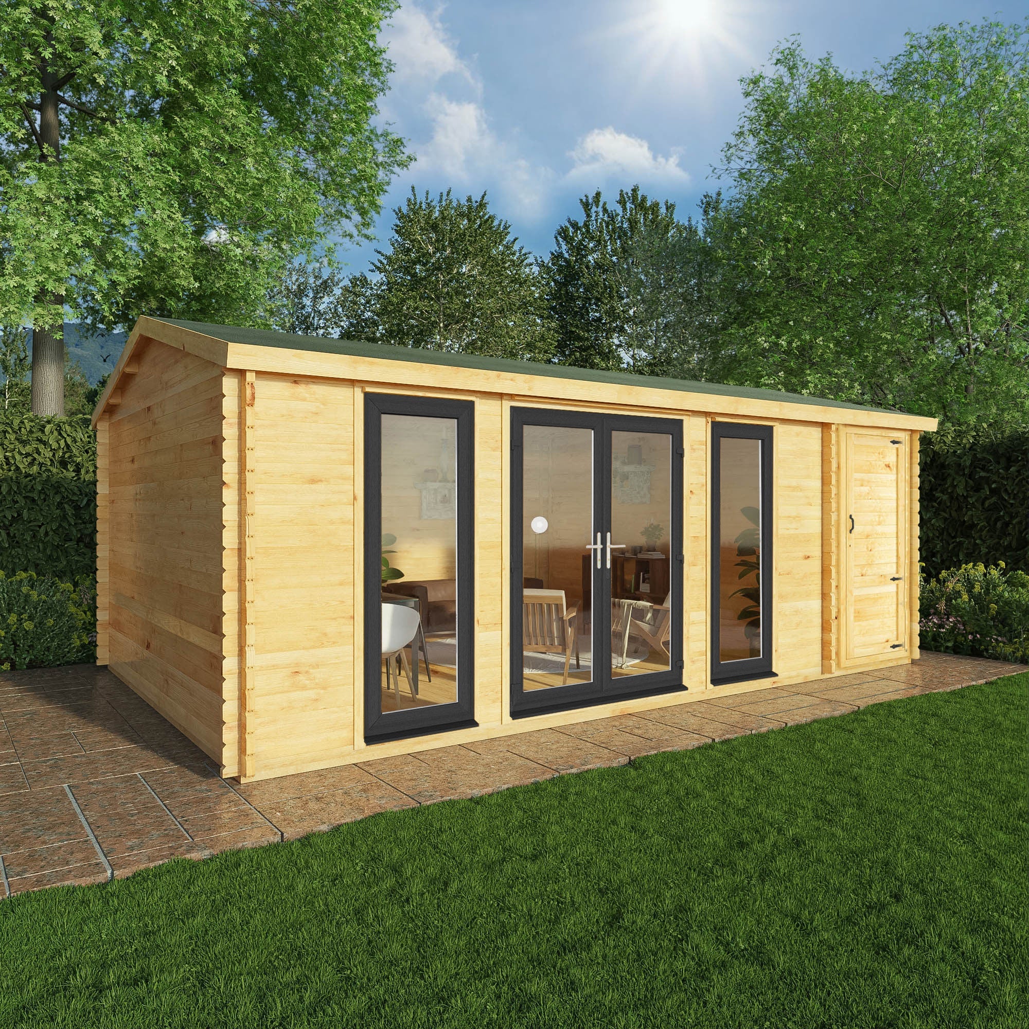 Mercia Studio 13' 7" x 20' 2" Apex Log Cabin - Premium 44mm Cladding Loglap - Grey UPVC - Image 2