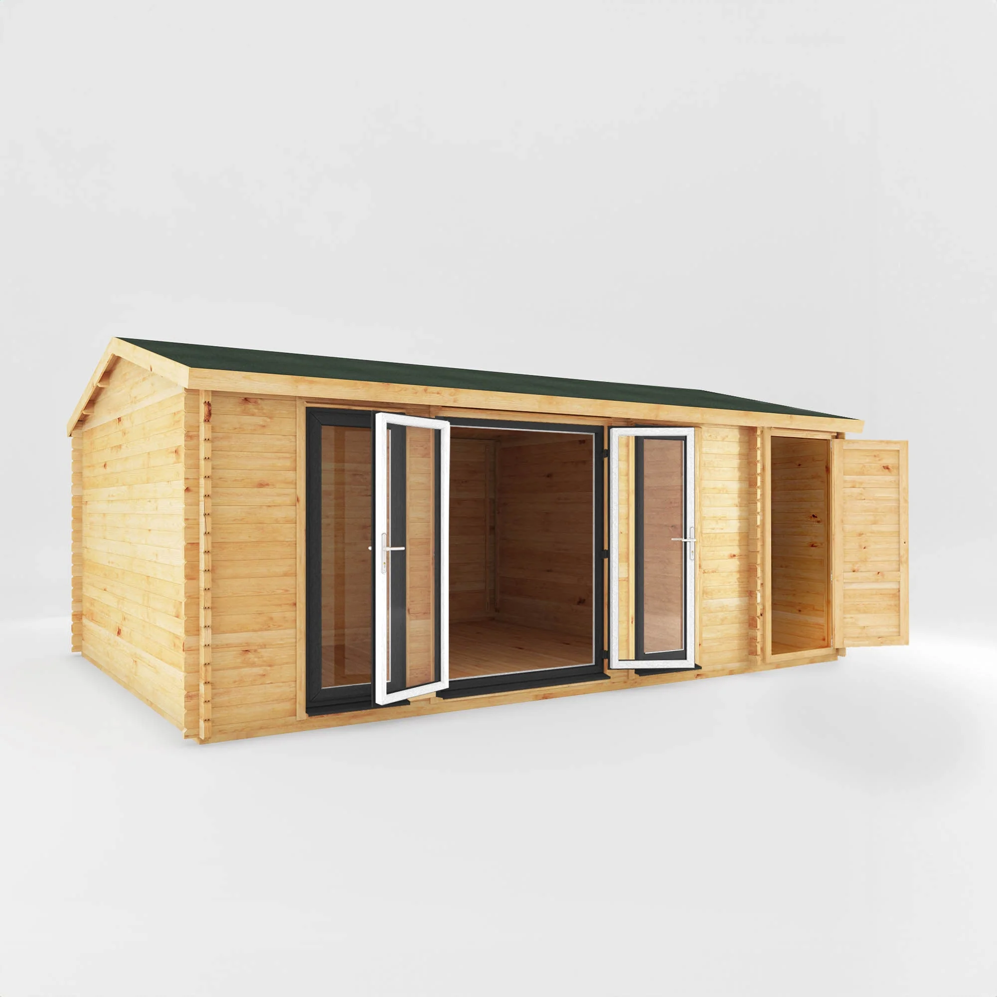 Mercia Studio 13' 7" x 20' 2" Apex Log Cabin - Premium 44mm Cladding Loglap - Grey UPVC - Image 7