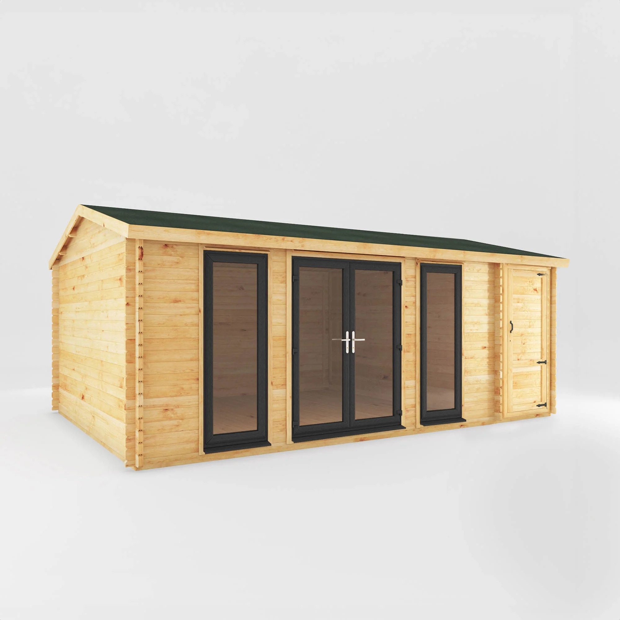 Mercia Studio 13' 7" x 20' 2" Apex Log Cabin - Premium 44mm Cladding Loglap - Grey UPVC - Image 8