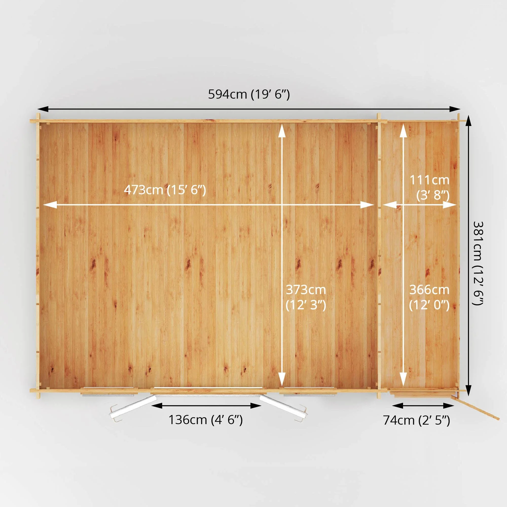 Mercia Studio 13' 7" x 20' 2" Apex Log Cabin - Premium 44mm Cladding Loglap - White UPVC - Image 11