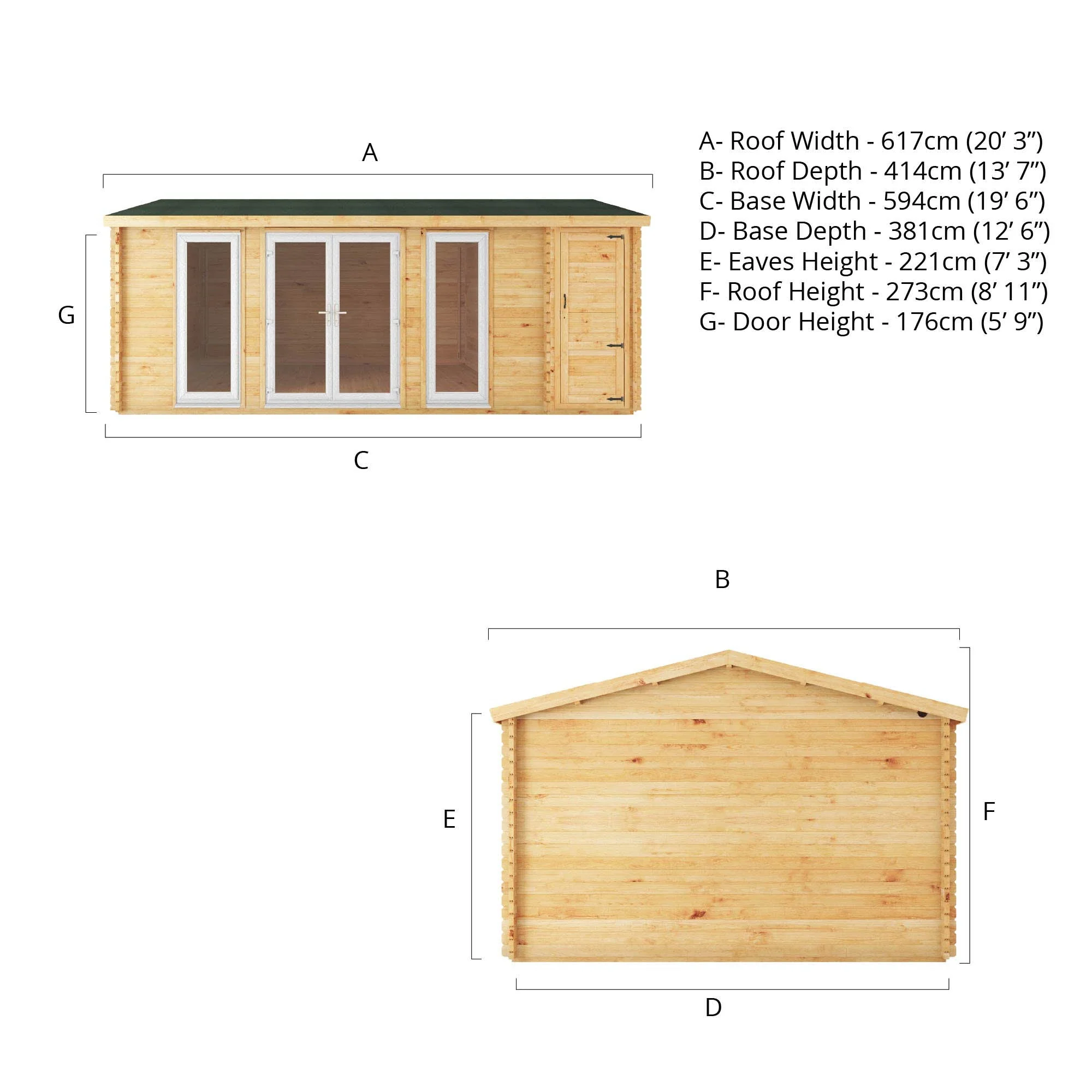 Mercia Studio 13' 7" x 20' 2" Apex Log Cabin - Premium 44mm Cladding Loglap - White UPVC - Image 12