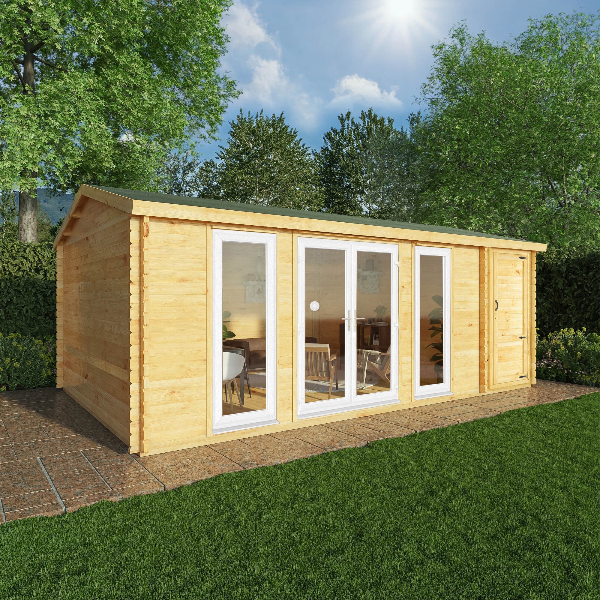Mercia Studio 13' 7" x 20' 2" Apex Log Cabin - Premium 44mm Cladding Loglap - White UPVC - Image 2